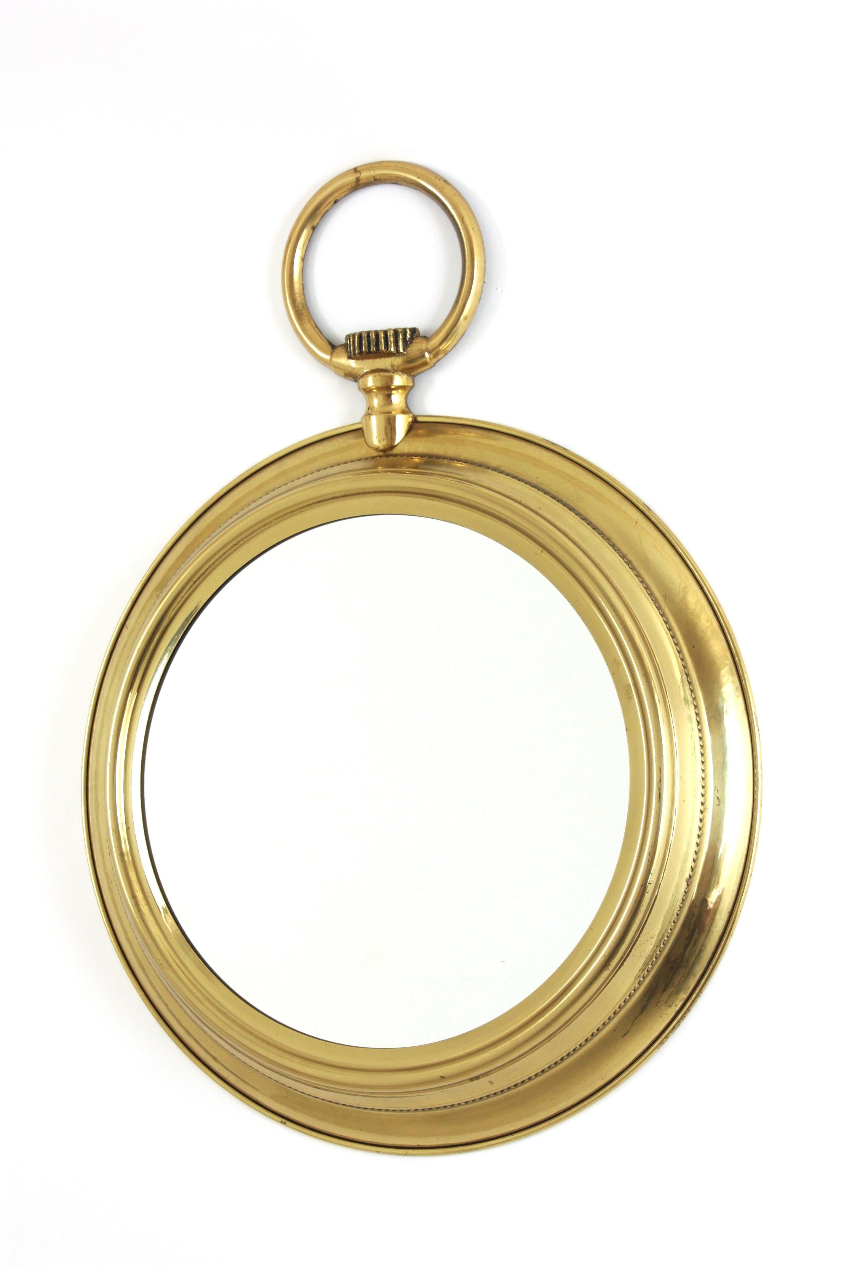 Grand miroir de montre de poche en laiton de Piero Fornasetti, Italie, années 1960 en vente 1