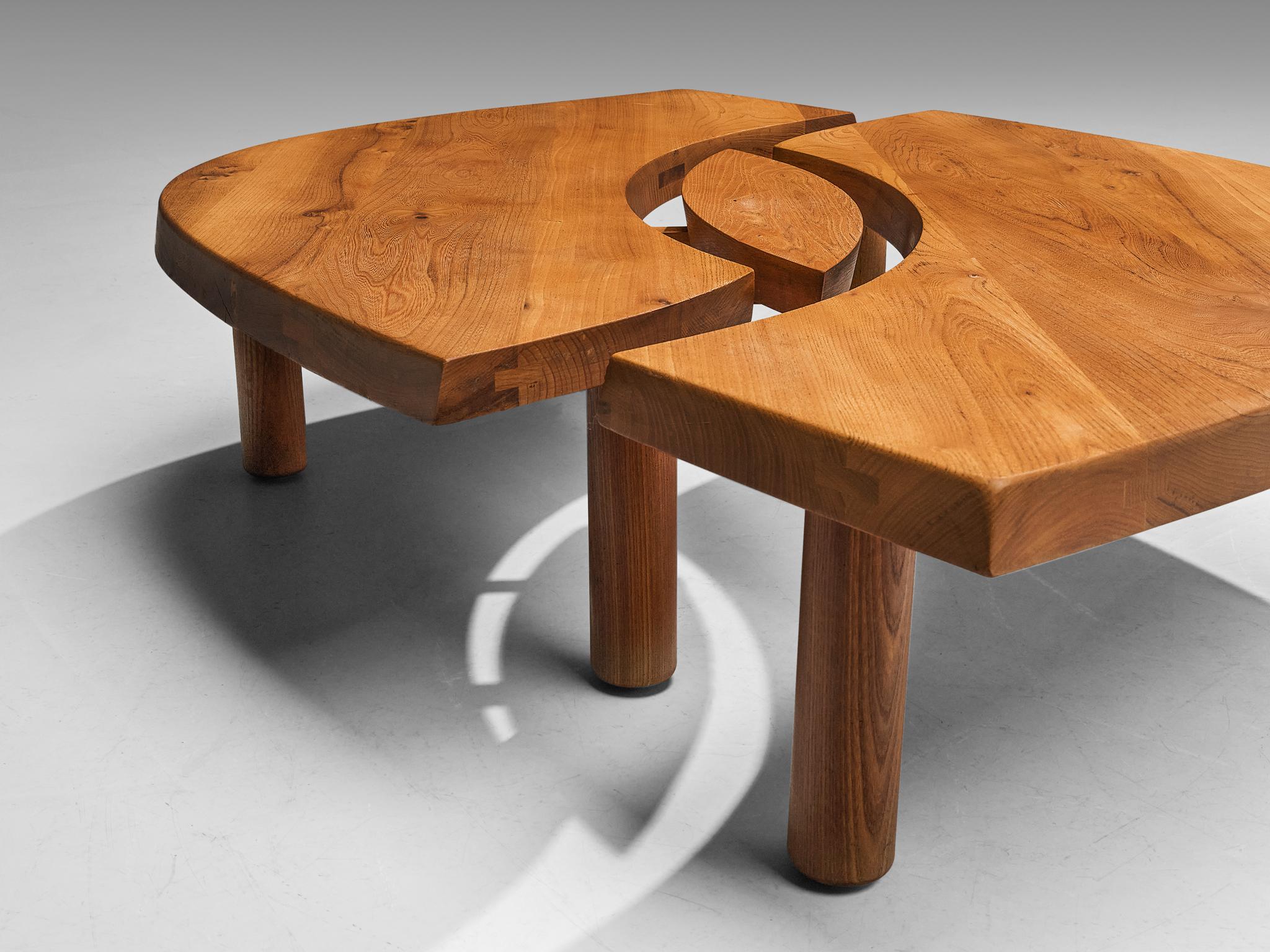 Large Pierre Chapo Coffee Table 'L'oeuil' in Solid Elm 3