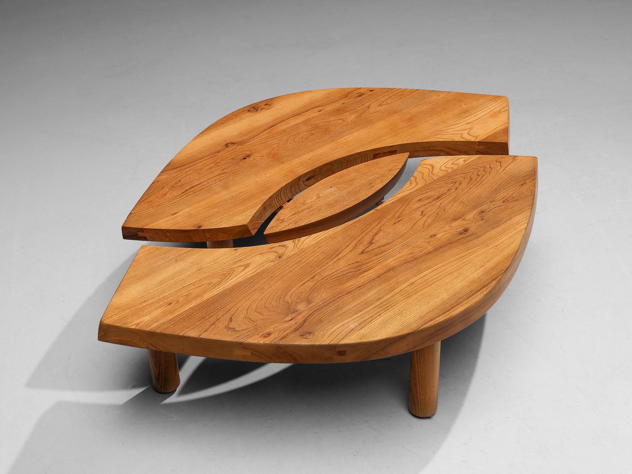 Pierre Chapo, coffee table model T22C, elm, France, circa 1972.

This beautiful eye-shaped cocktail table is designed by the French designer and master woodworker Pierre Chapo (1927-1987). This T22 model, or L'Oeuil ('eye') is completely executed in