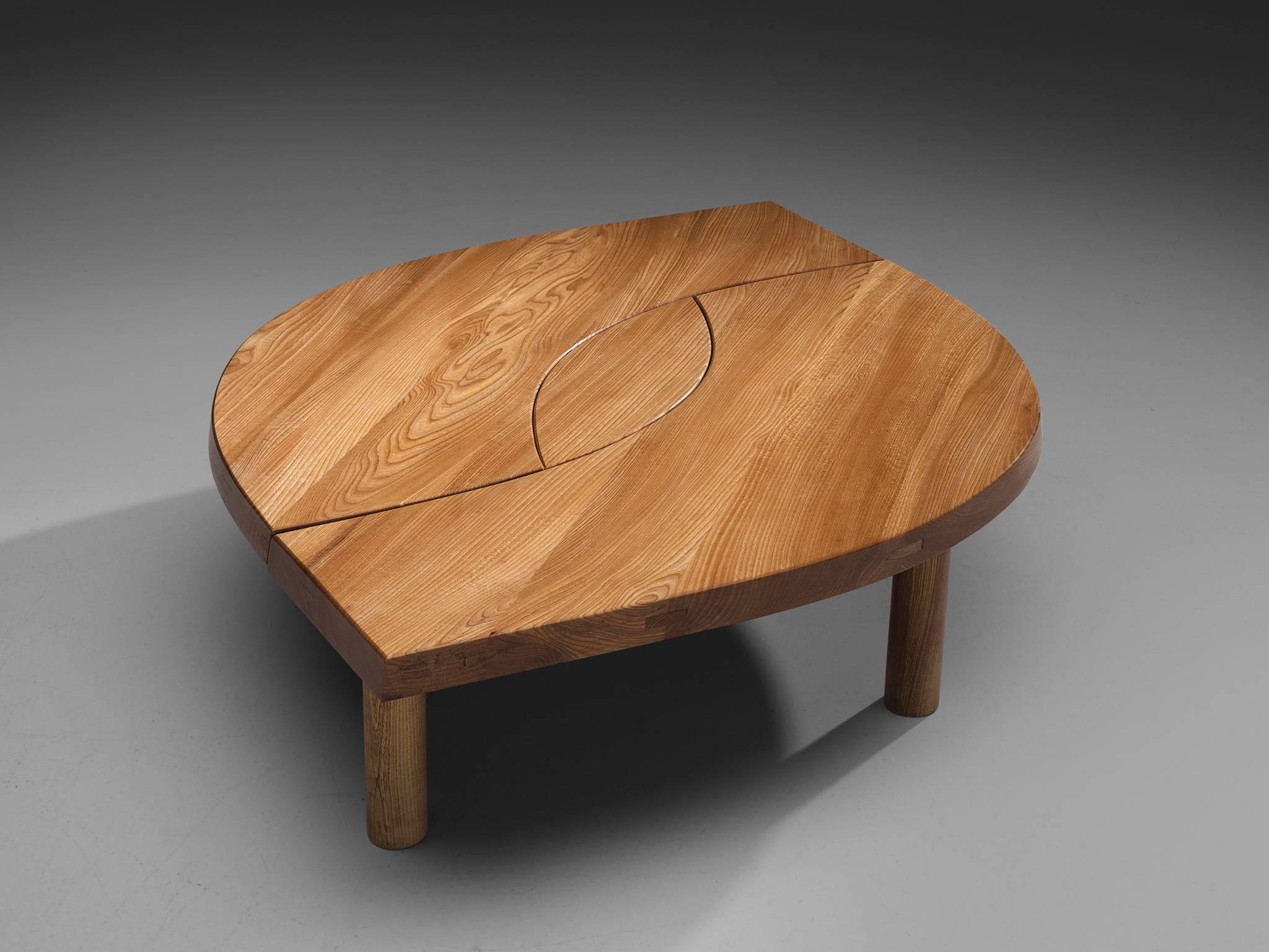 Mid-Century Modern Large Coffee Table 'L'oeuil' in Solid Elm