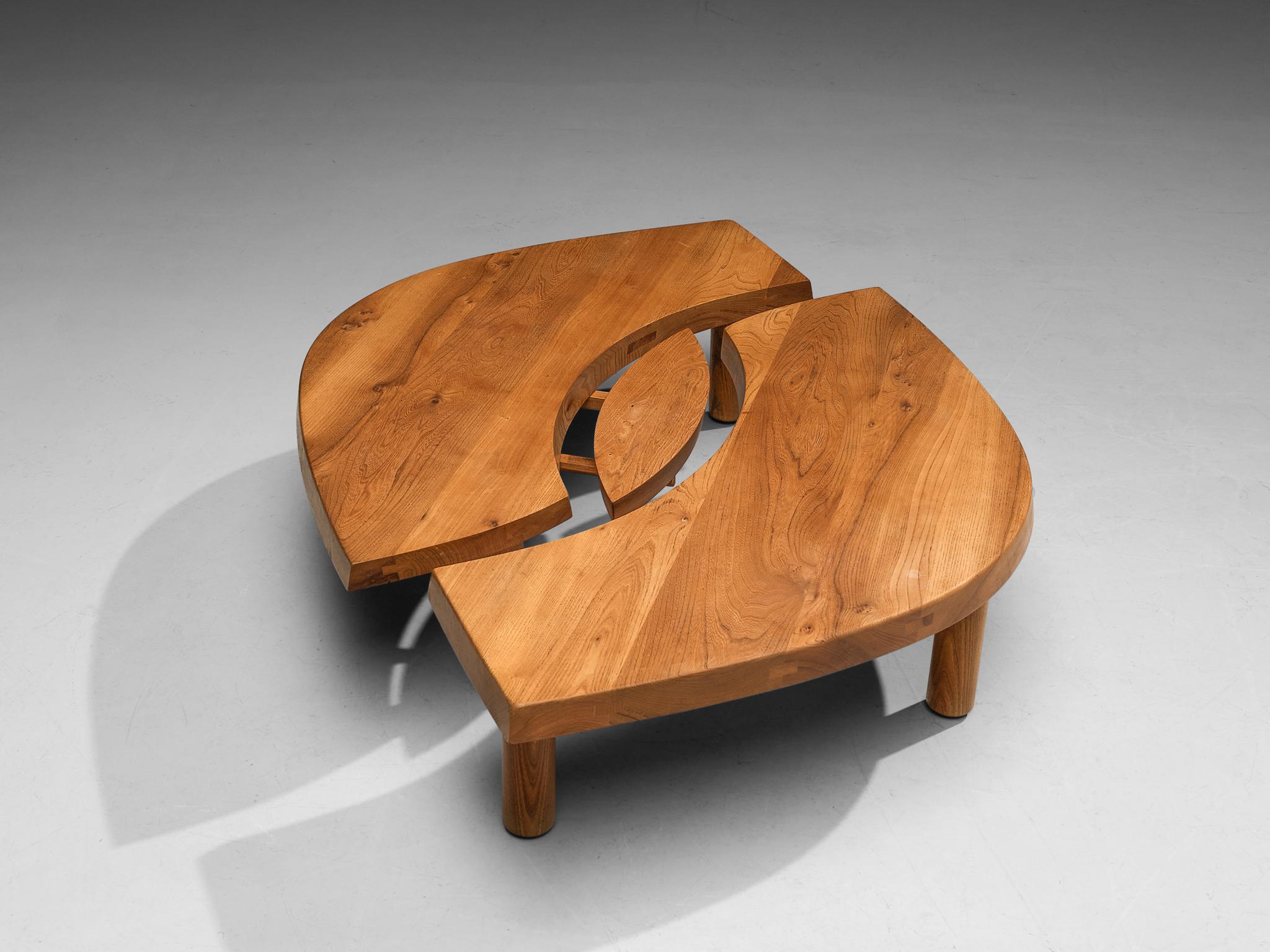 Large Pierre Chapo Coffee Table 'L'oeuil' in Solid Elm In Good Condition In Waalwijk, NL