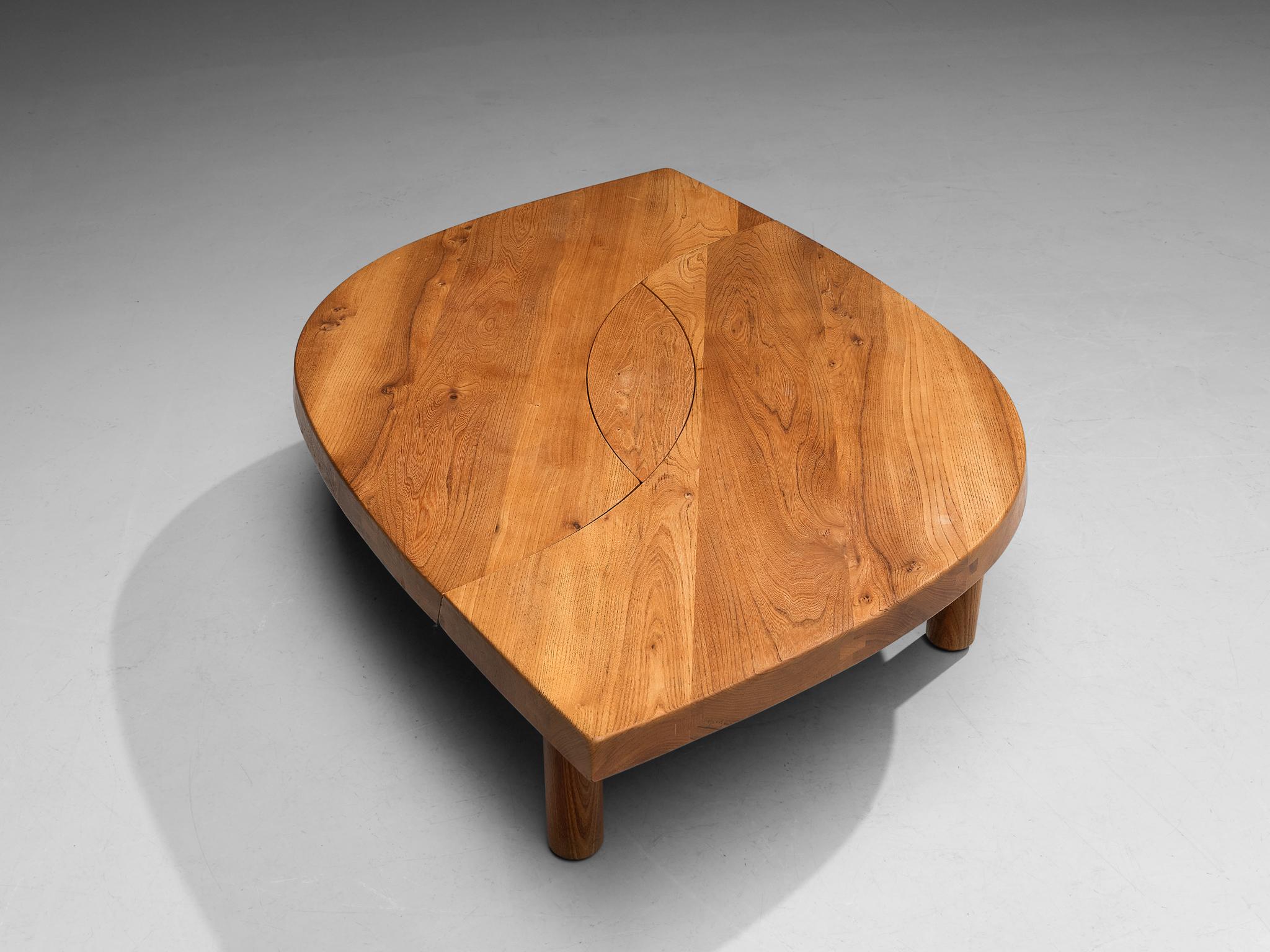 Late 20th Century Large Pierre Chapo Coffee Table 'L'oeuil' in Solid Elm