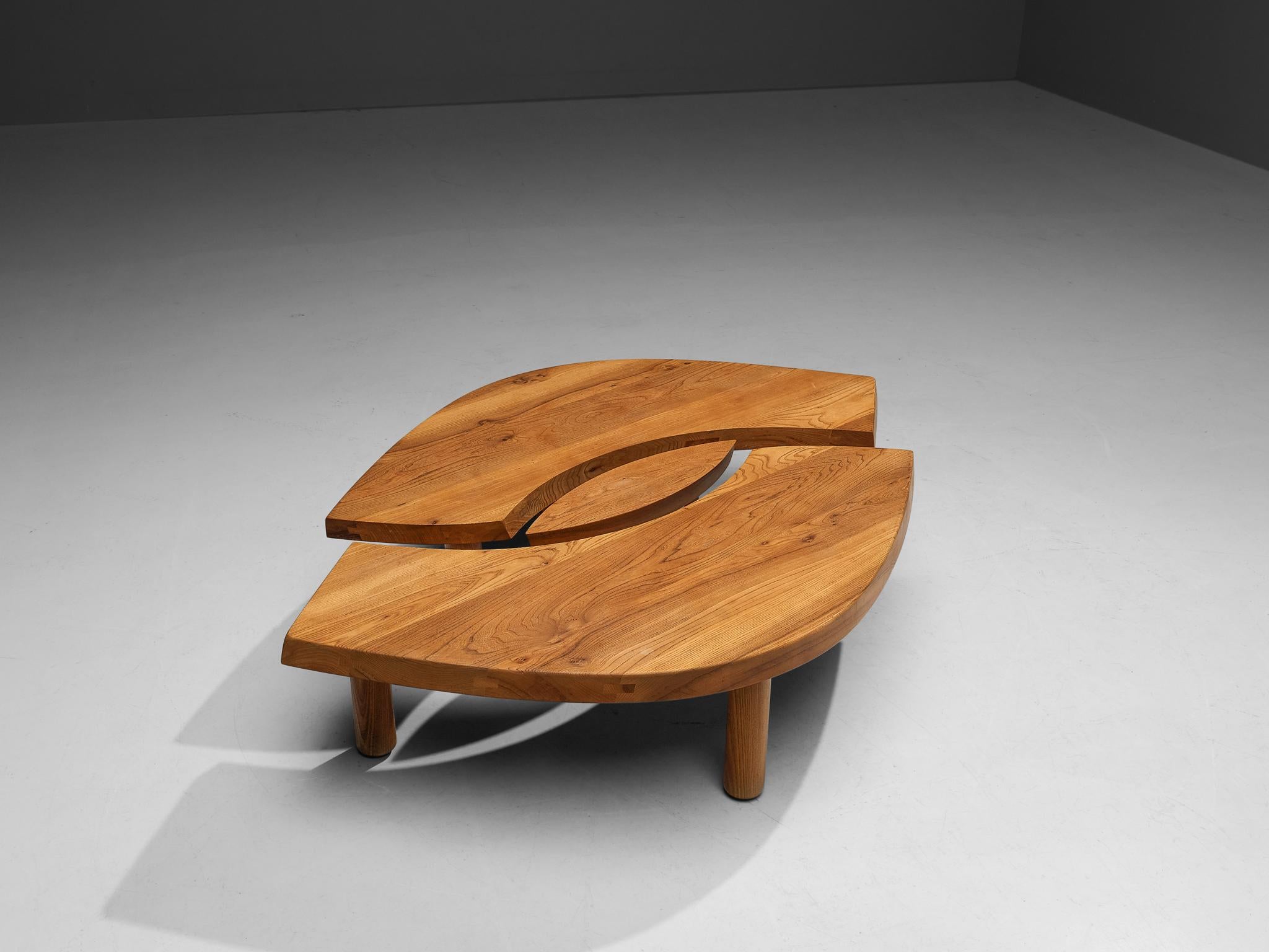 Large Pierre Chapo Coffee Table 'L'oeuil' in Solid Elm 2