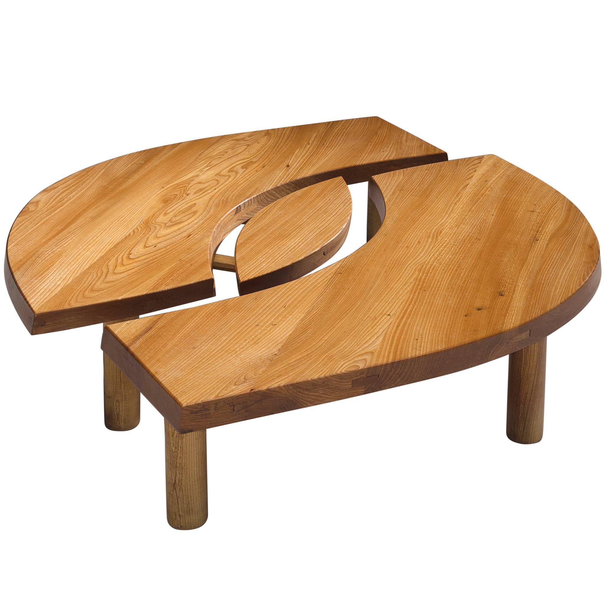 Large Coffee Table 'L'oeuil' in Solid Elm