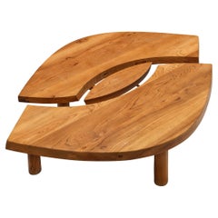 Large Pierre Chapo Coffee Table 'L'oeuil' in Solid Elm