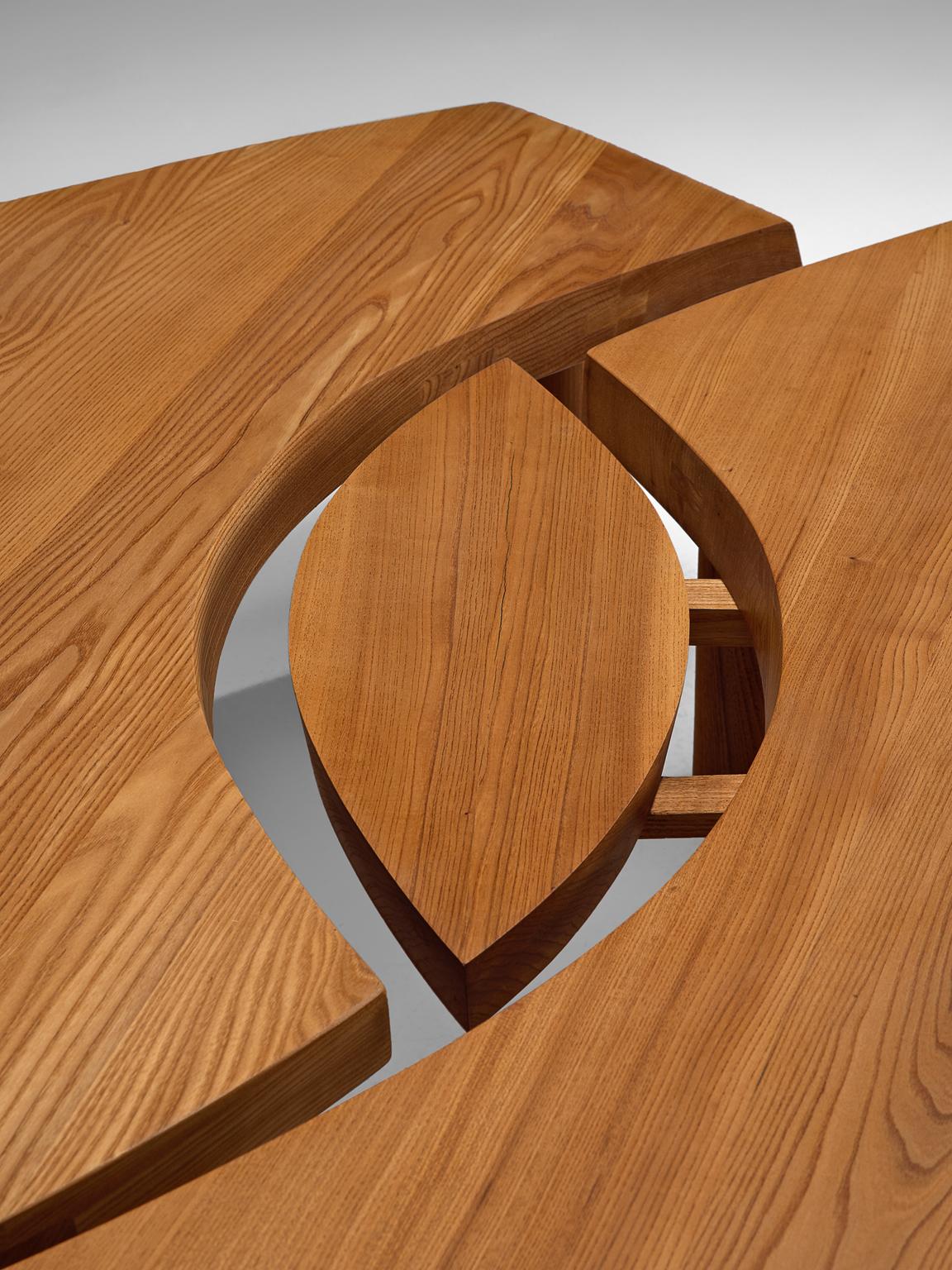 French Large Pierre Chapo Coffee Table 'L'oeuil' in Solid Elm T22C