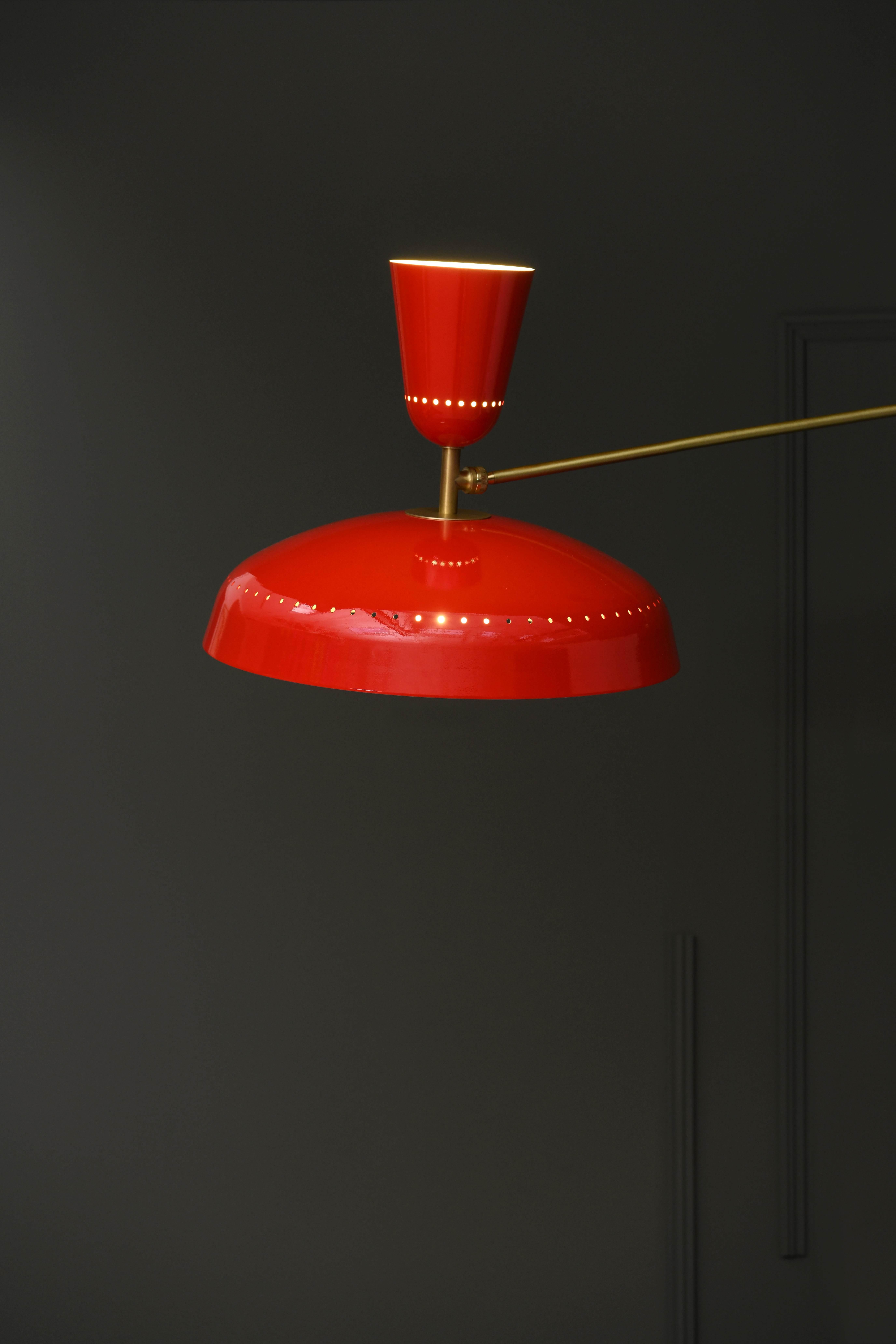 Large Pierre Guariche 'G1' floor lamp for Sammode studio in Red. 

Originally designed by Pierre Guariche in 1951, this iconic floor lamp is newly produced in an authorized re-edition by Sammode Studio in France embracing many of the same