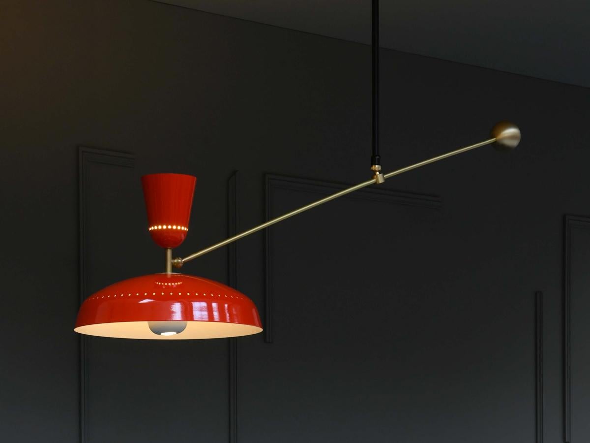 French Large Pierre Guariche 'G1' Suspension Lamp for Sammode Studio in Red