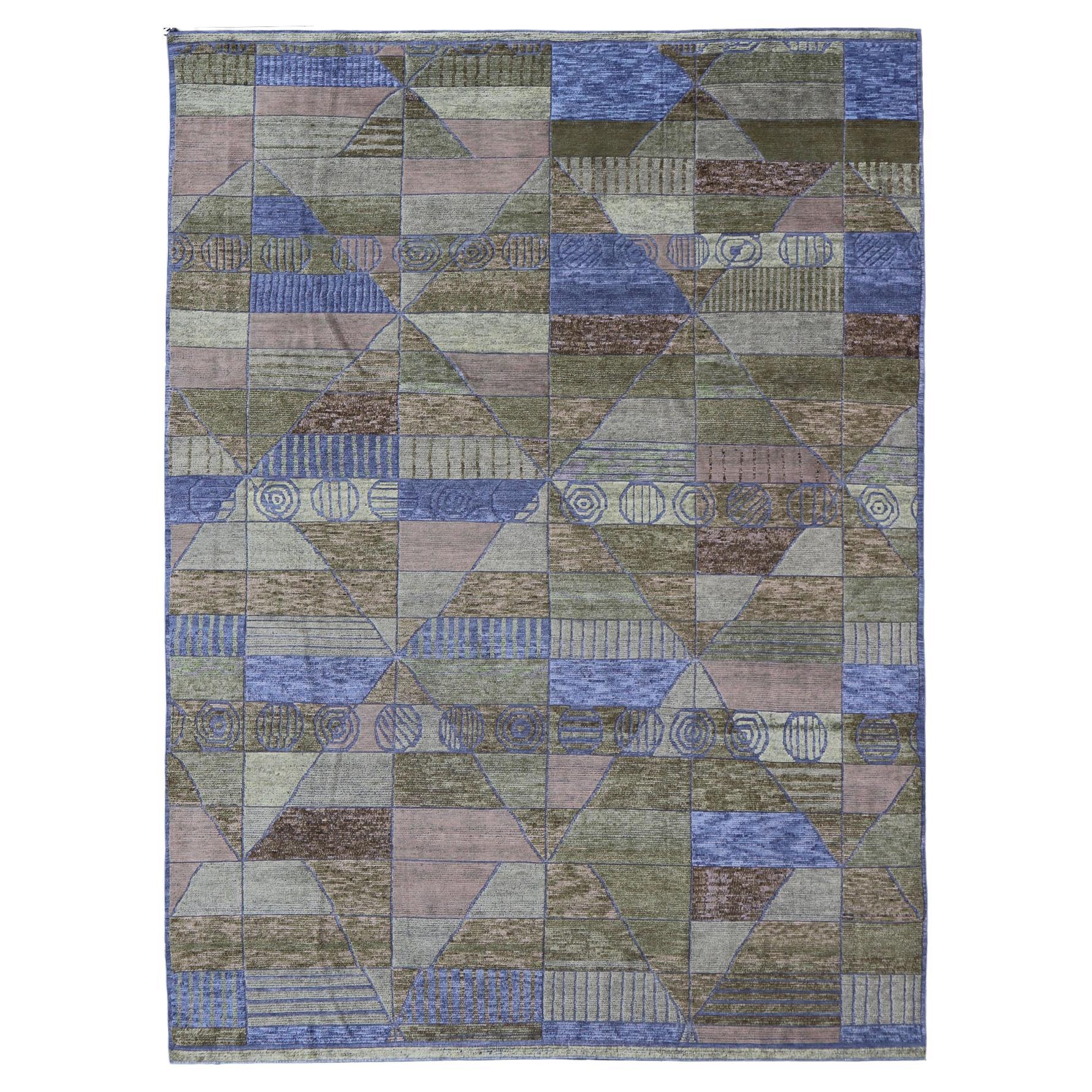 Großer geknüpfter skandinavischer Sub-Geometrischer Moderner Teppich von Keivan Woven Arts