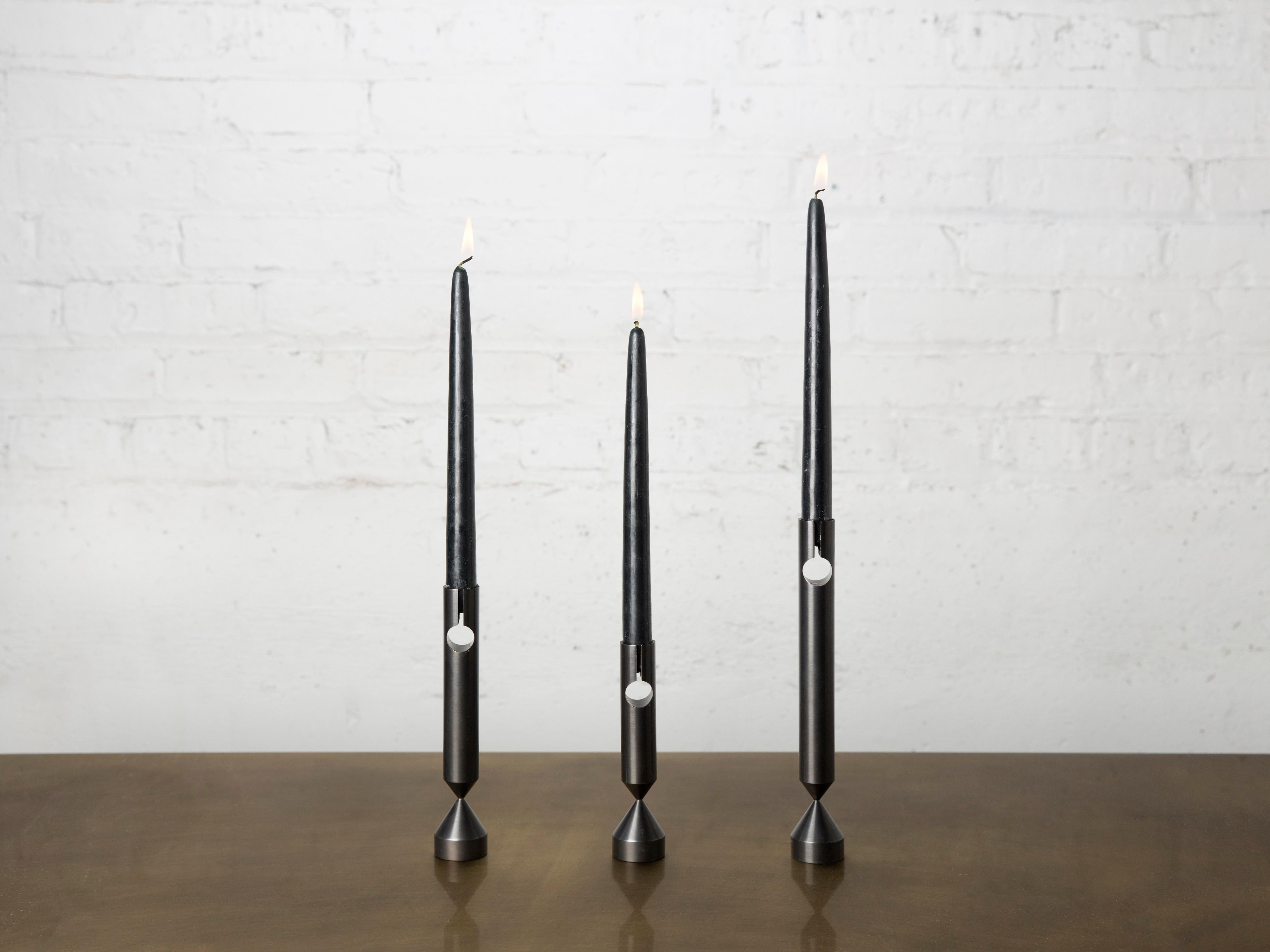 Other Large Pillar Darkened Brass Candlestick by Gentner Design For Sale