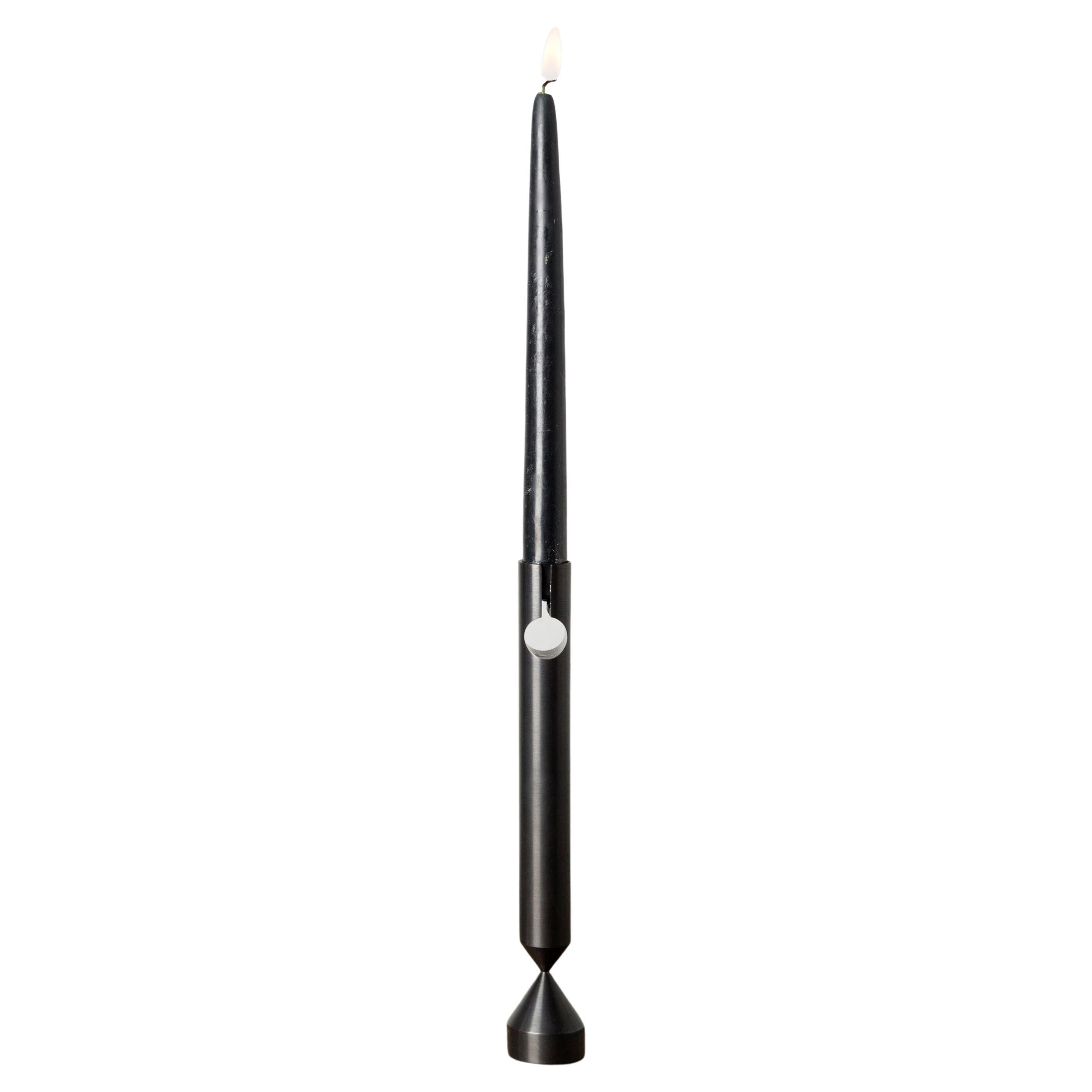 Large Pillar Darkened Brass Candlestick by Gentner Design For Sale