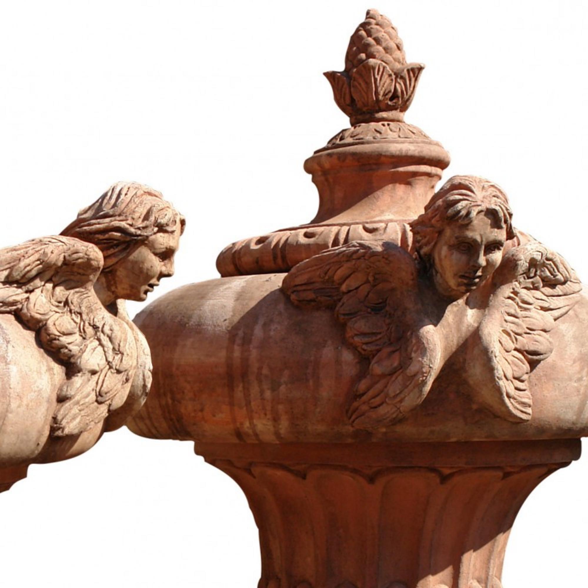 Large Pillar Vase with Angels Front Terracotta, Early 20th Century In Good Condition For Sale In Madrid, ES