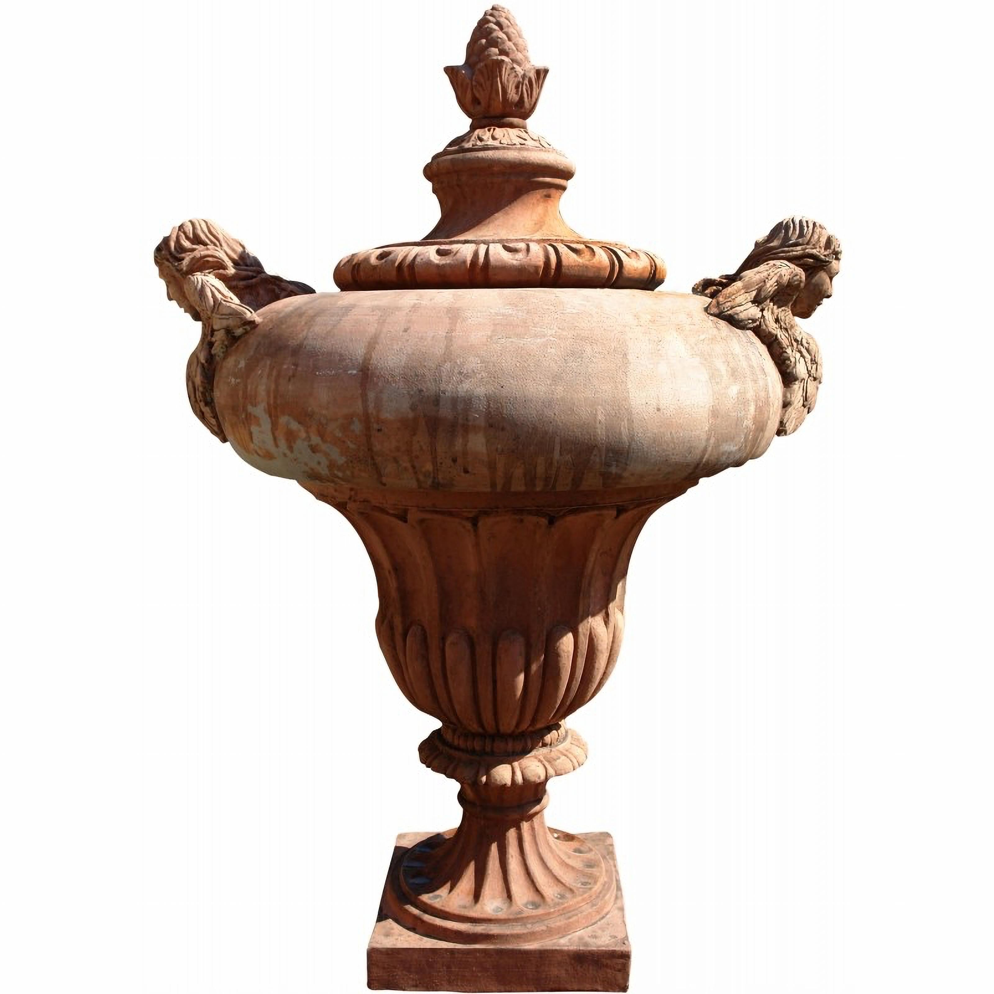 Large Pillar Vase with Angels Front Terracotta, Early 20th Century For Sale 1