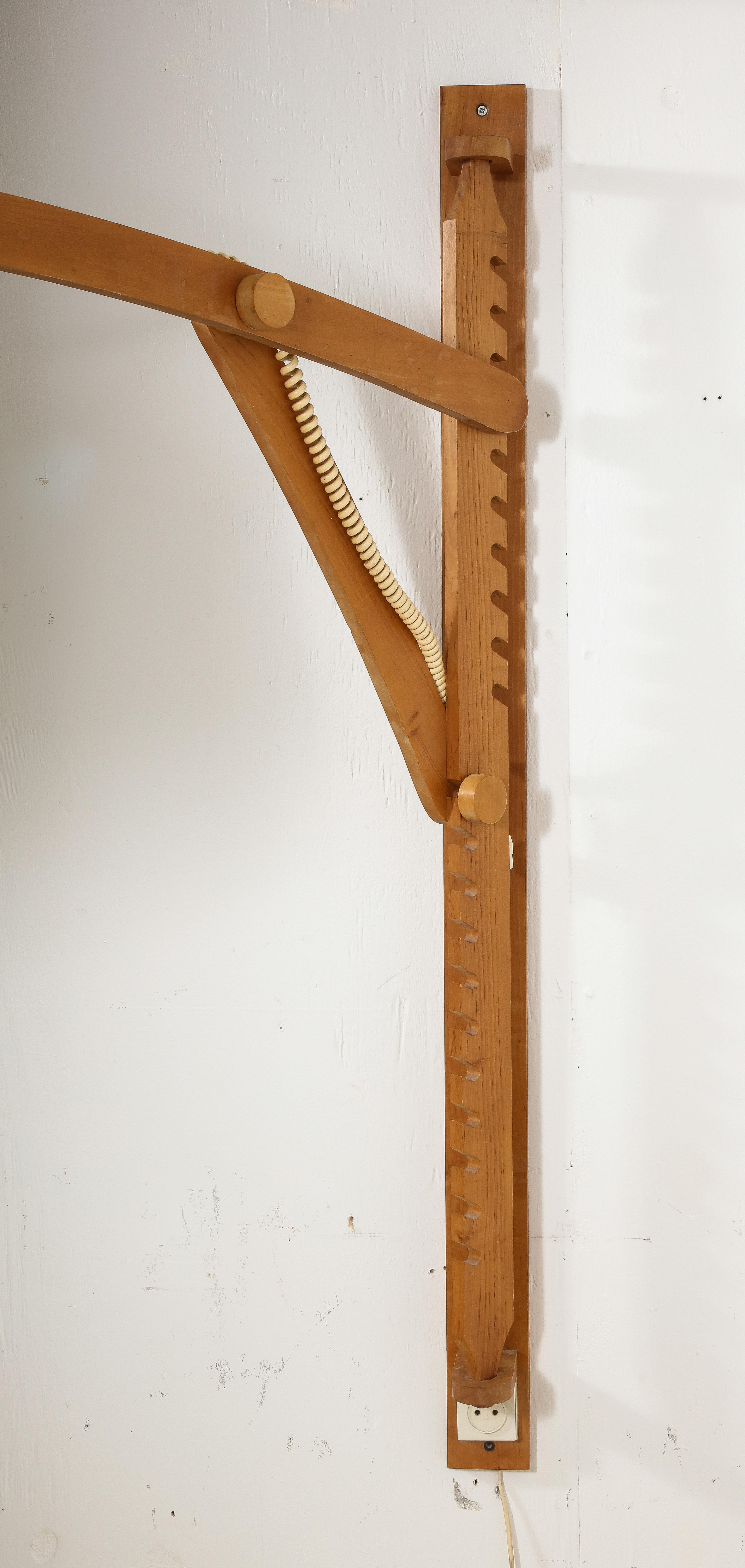 Large Pine Adjustable Swing Arm Sconce, France 1960's For Sale 8