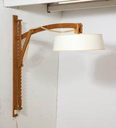 Large Pine Adjustable Swing Arm Sconce, France 1960's
