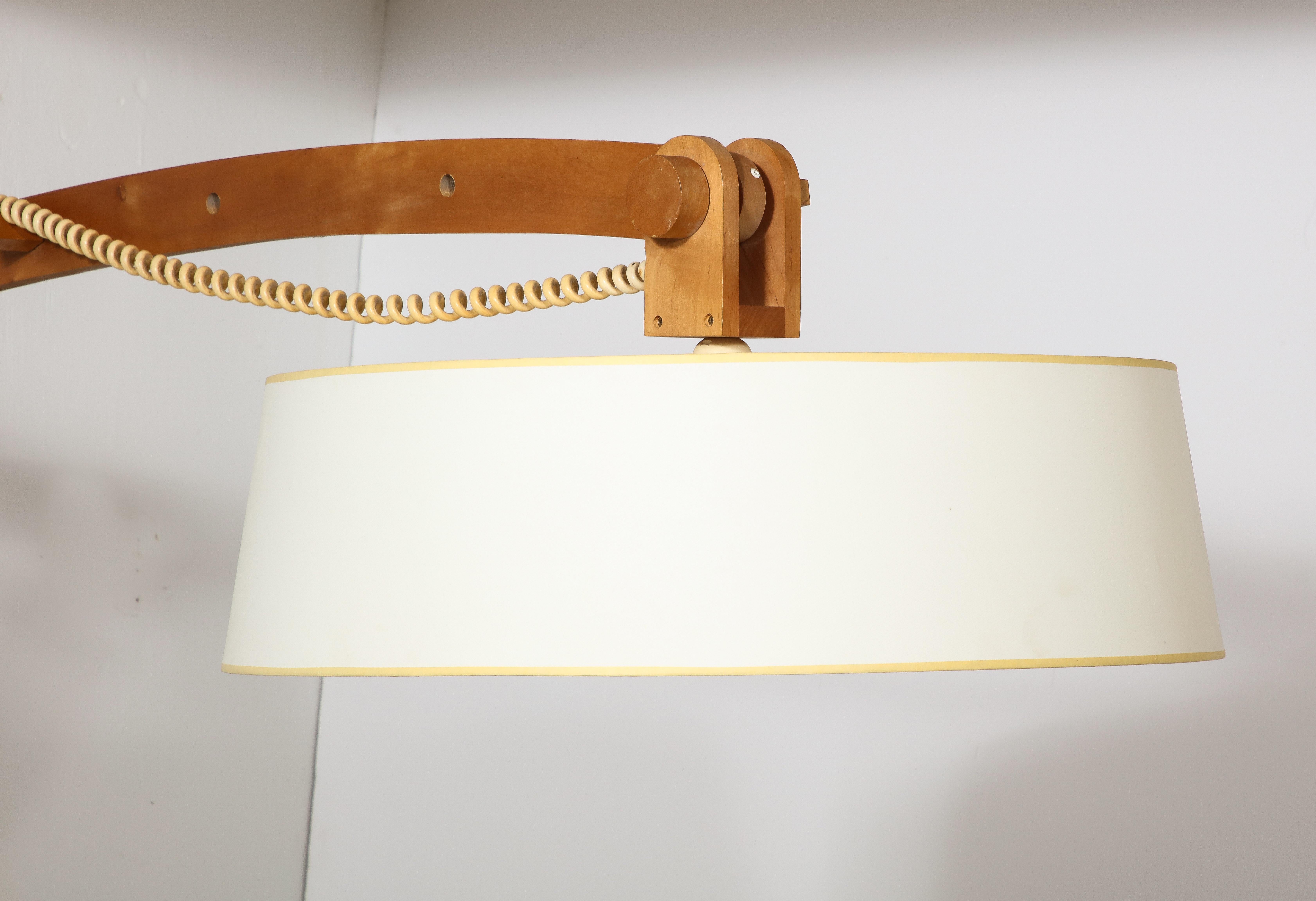 Mid-Century Modern Large Pine Adjustable Swing Arm Sconce, France 1960's For Sale