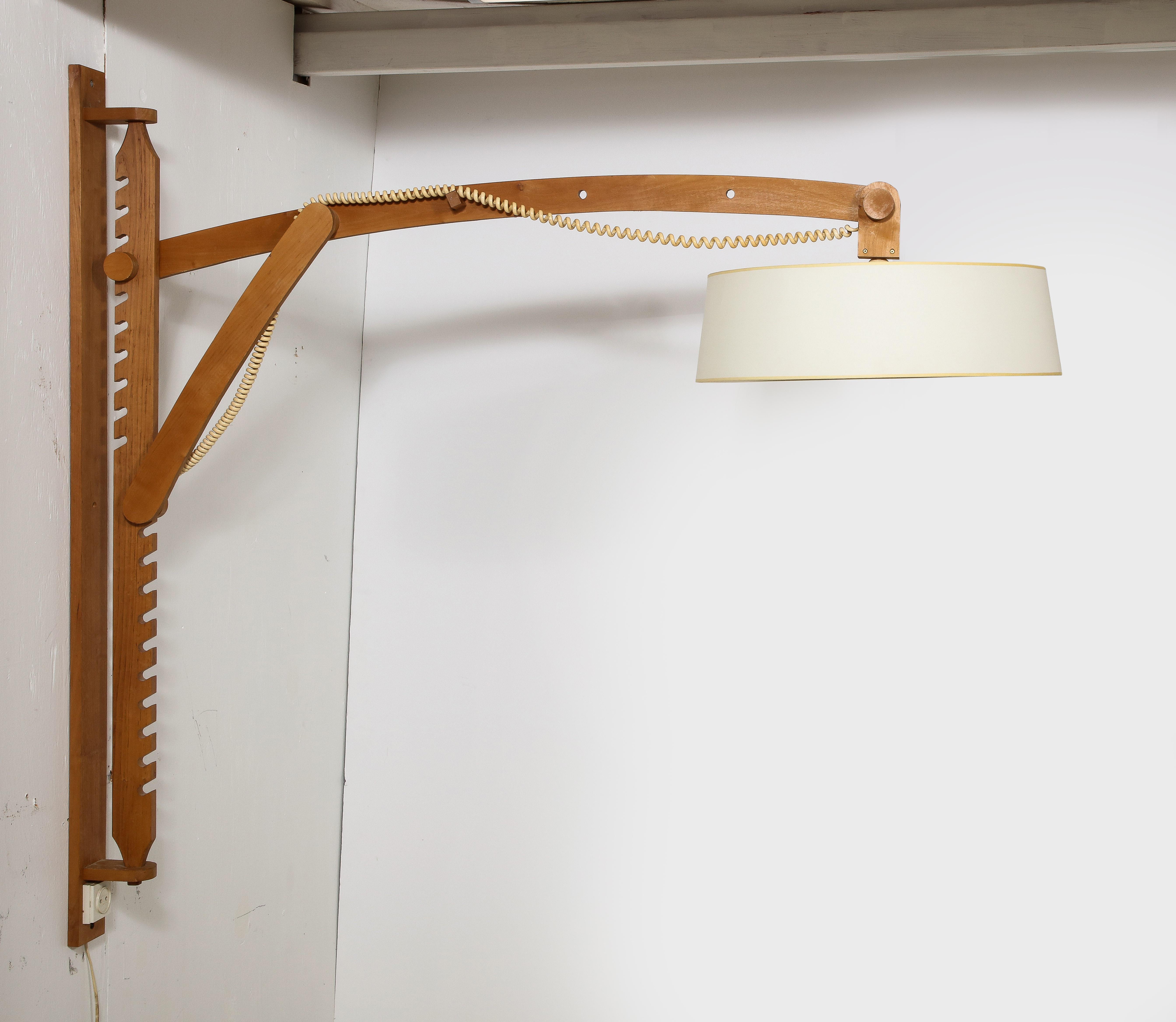 20th Century Large Pine Adjustable Swing Arm Sconce, France 1960's For Sale