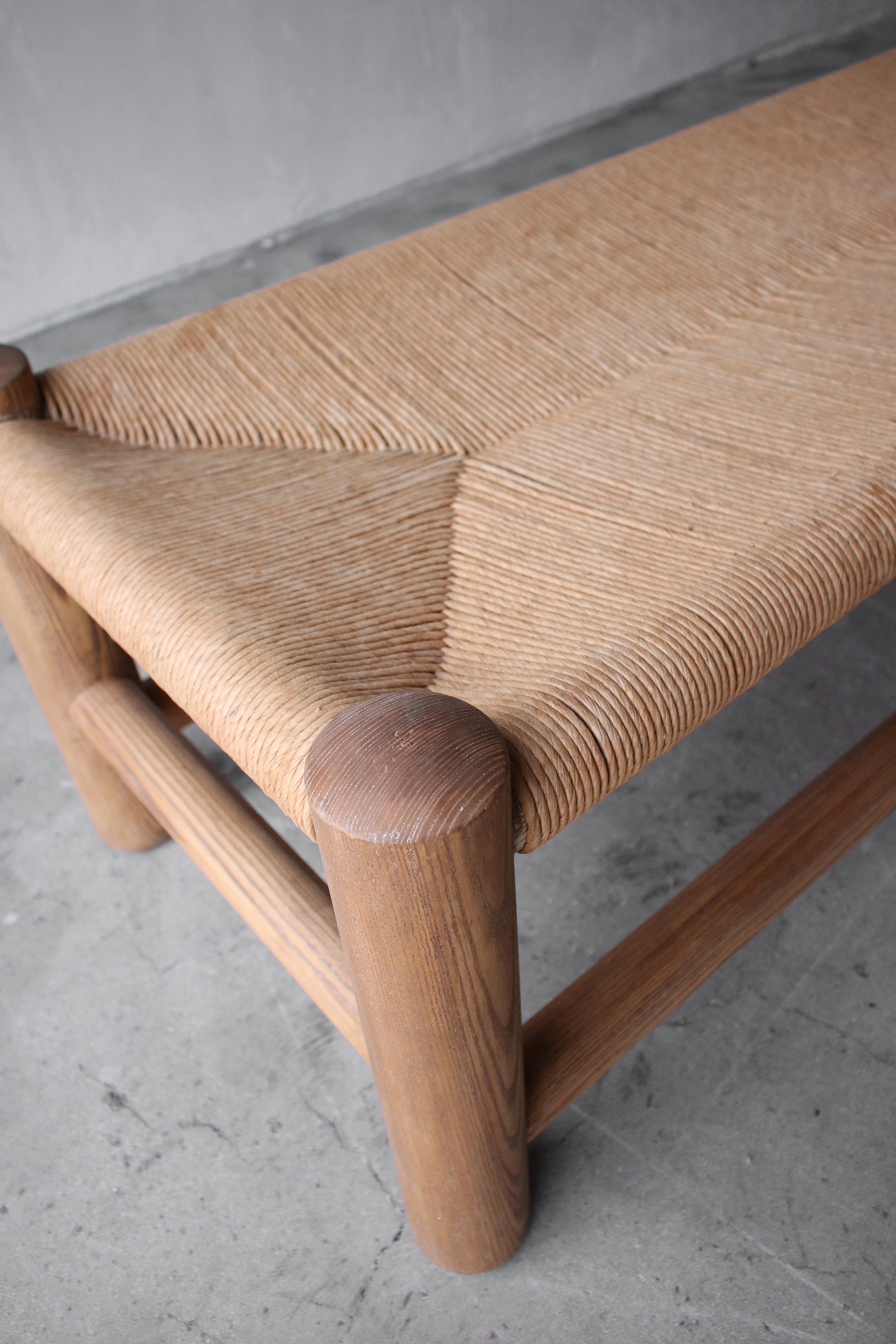 20th Century Large Pine and Rush Bench by Wim Den Boon