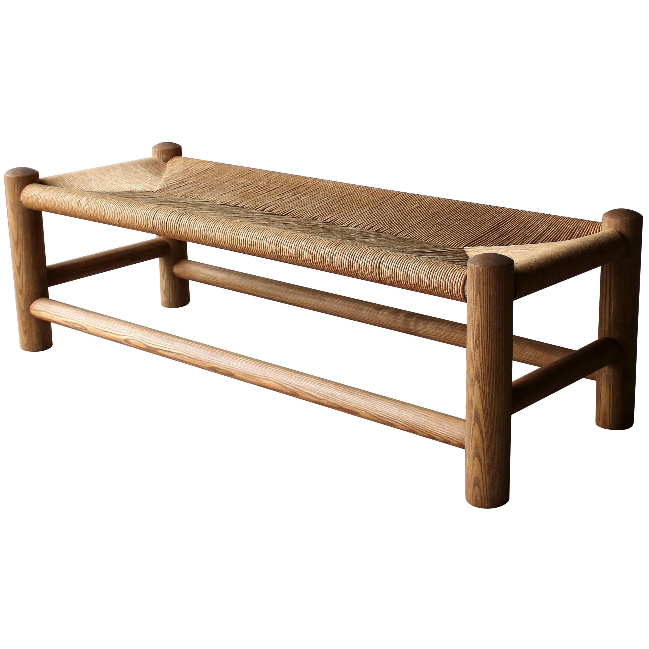 Large Pine and Rush Bench by Wim Den Boon