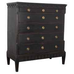 Large Pine Black Chest of Five Drawers, Denmark circa 1800-20