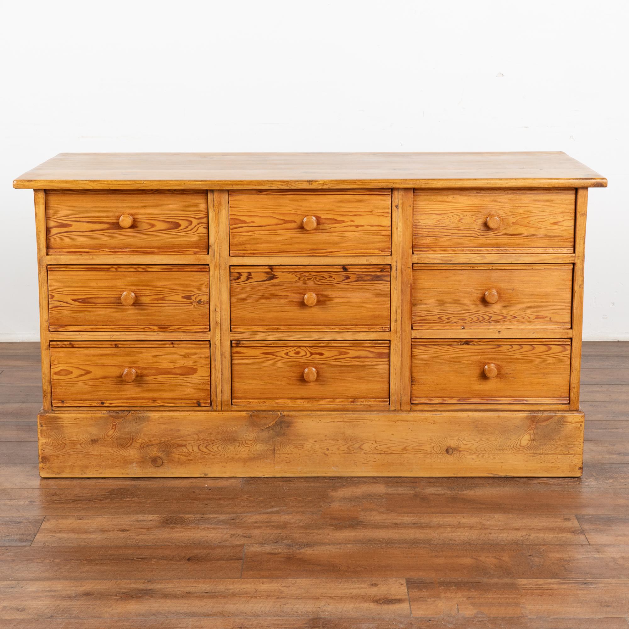 Danish Large Pine Chest of 9 Drawers, Sideboard Console, Denmark circa 1880 For Sale