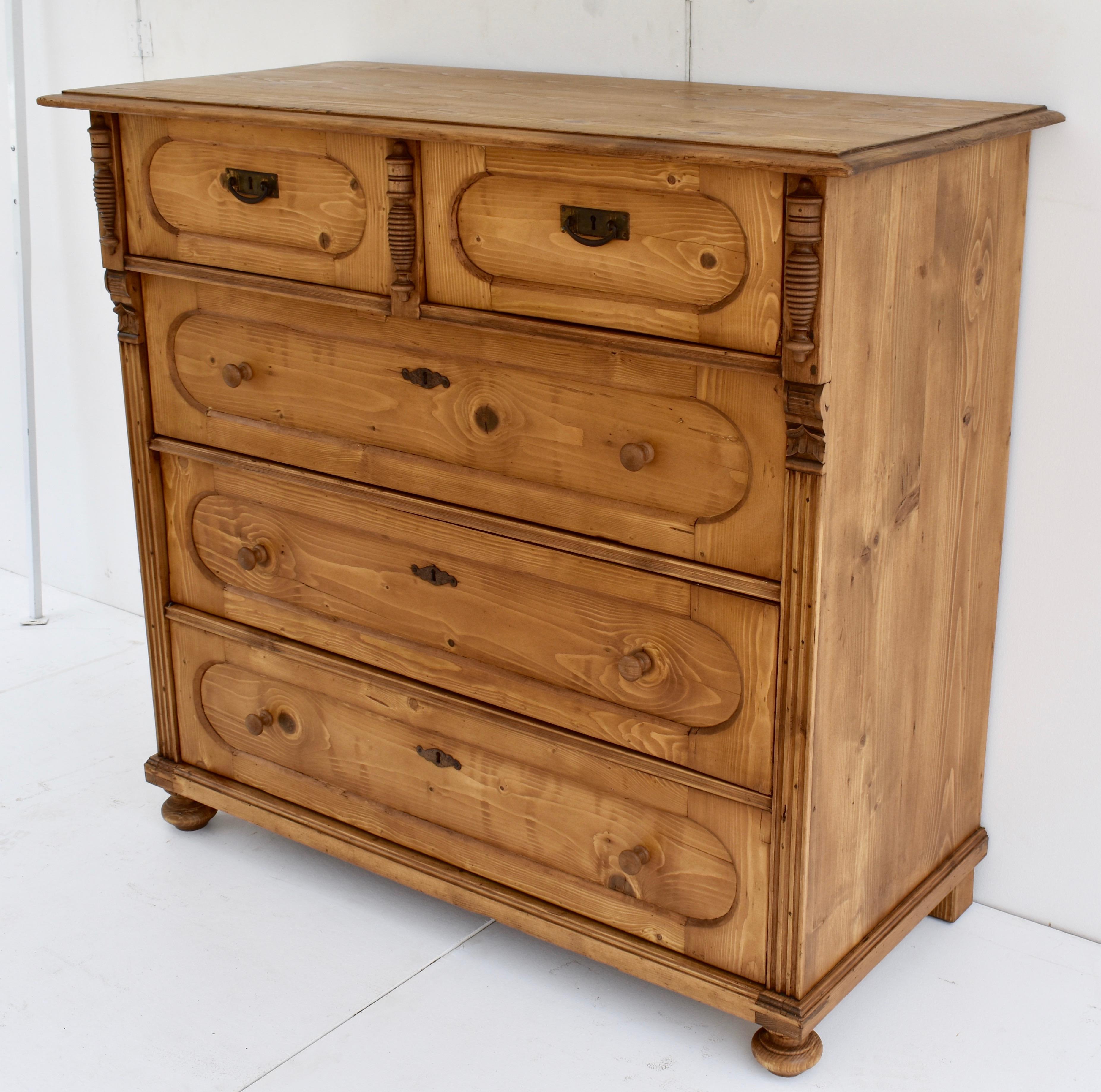 Hungarian Large Pine Chest of Five Drawers