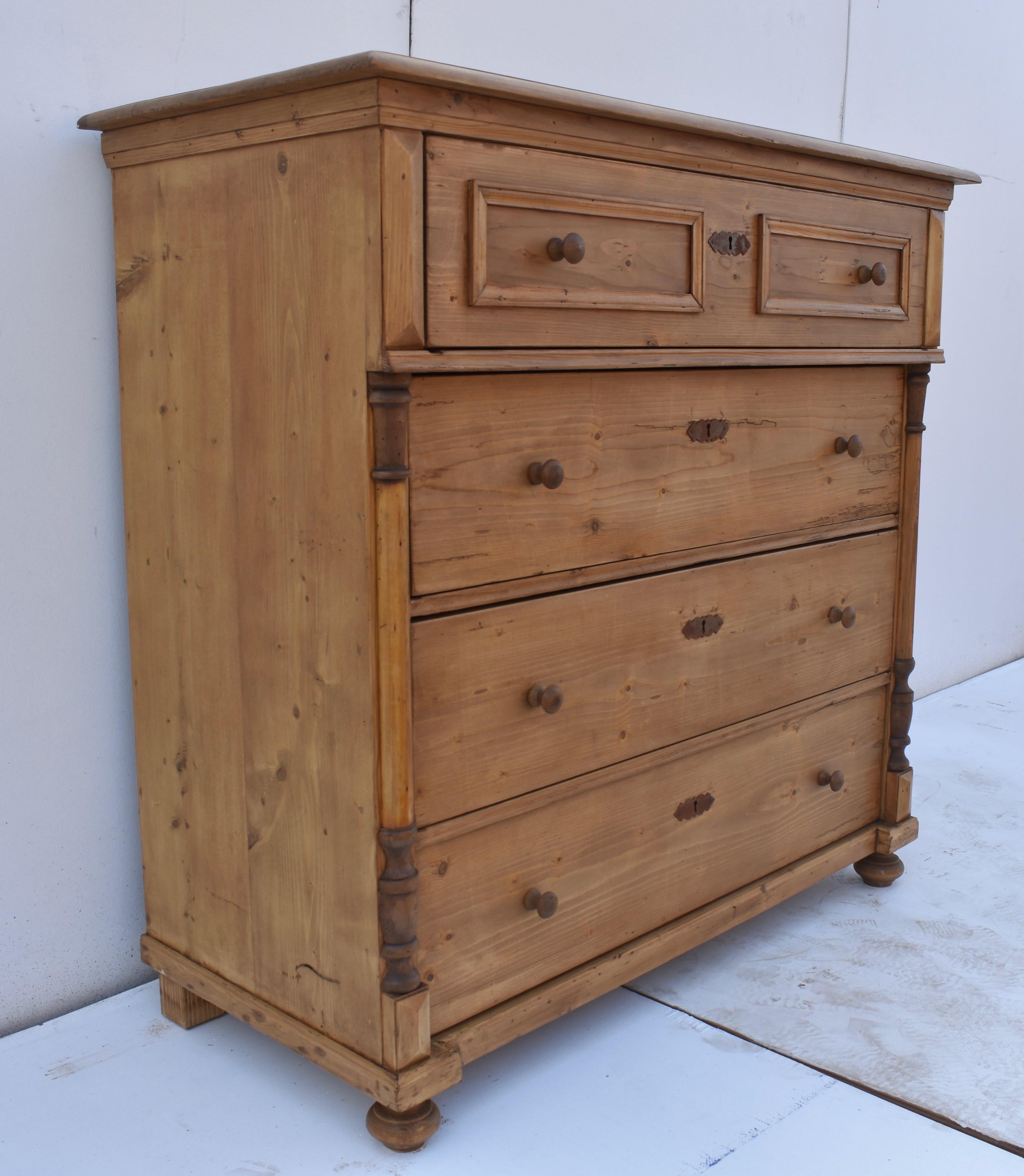 Hungarian Large Pine Chest of Four Drawers