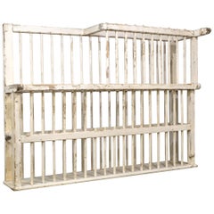 Large Pine Country House Open Dish-Rack, Distressed White Paint, 19th Century