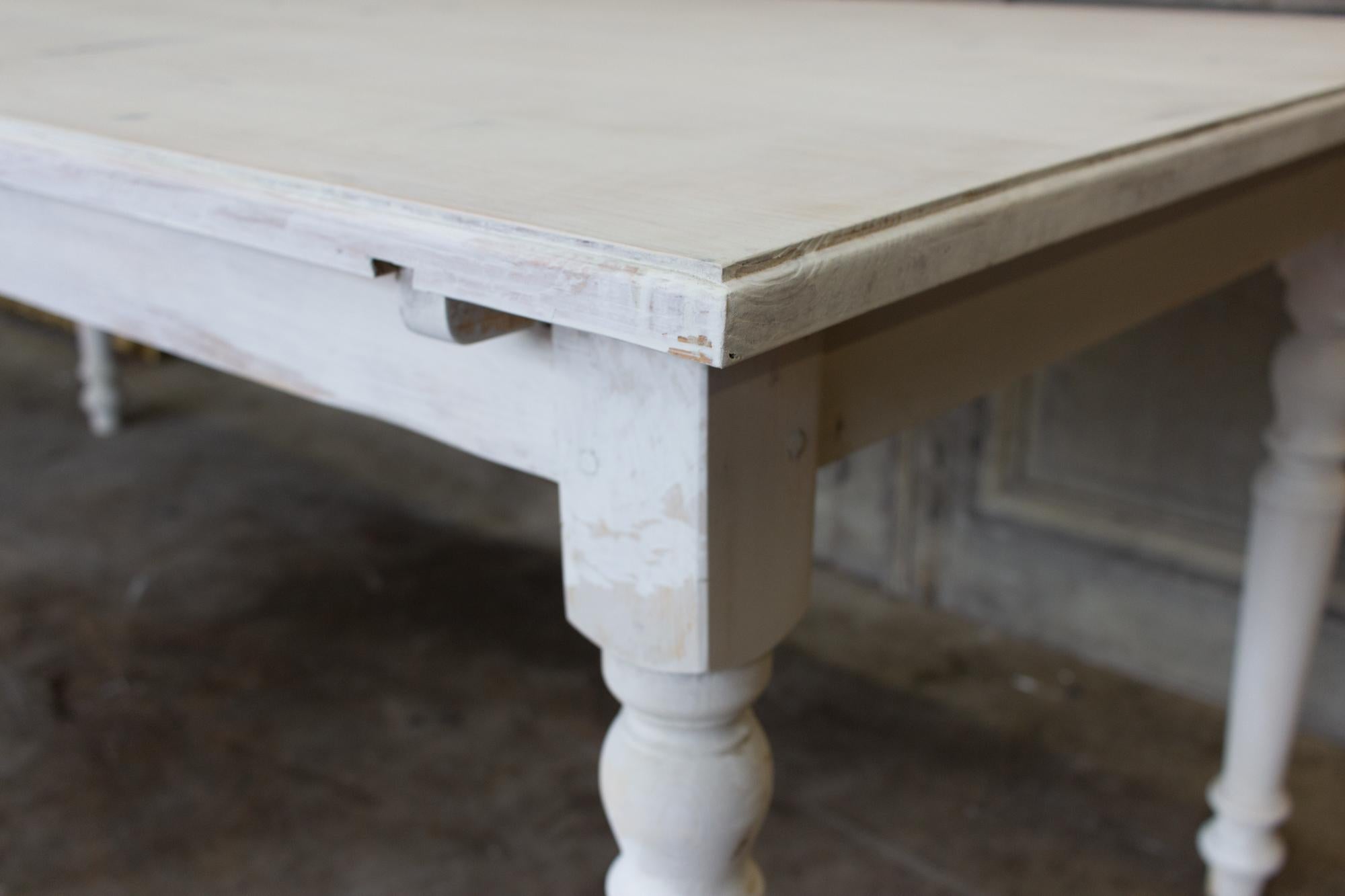 Large Pine Farm Table and Worktable with Drawer in Whitewash Painted Finish 9