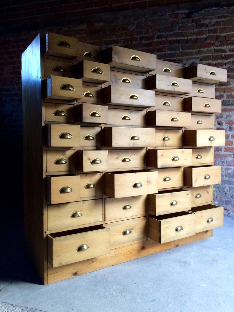 Large Pine Haberdashery Chest of Drawers Industrial Dresser at 1stDibs