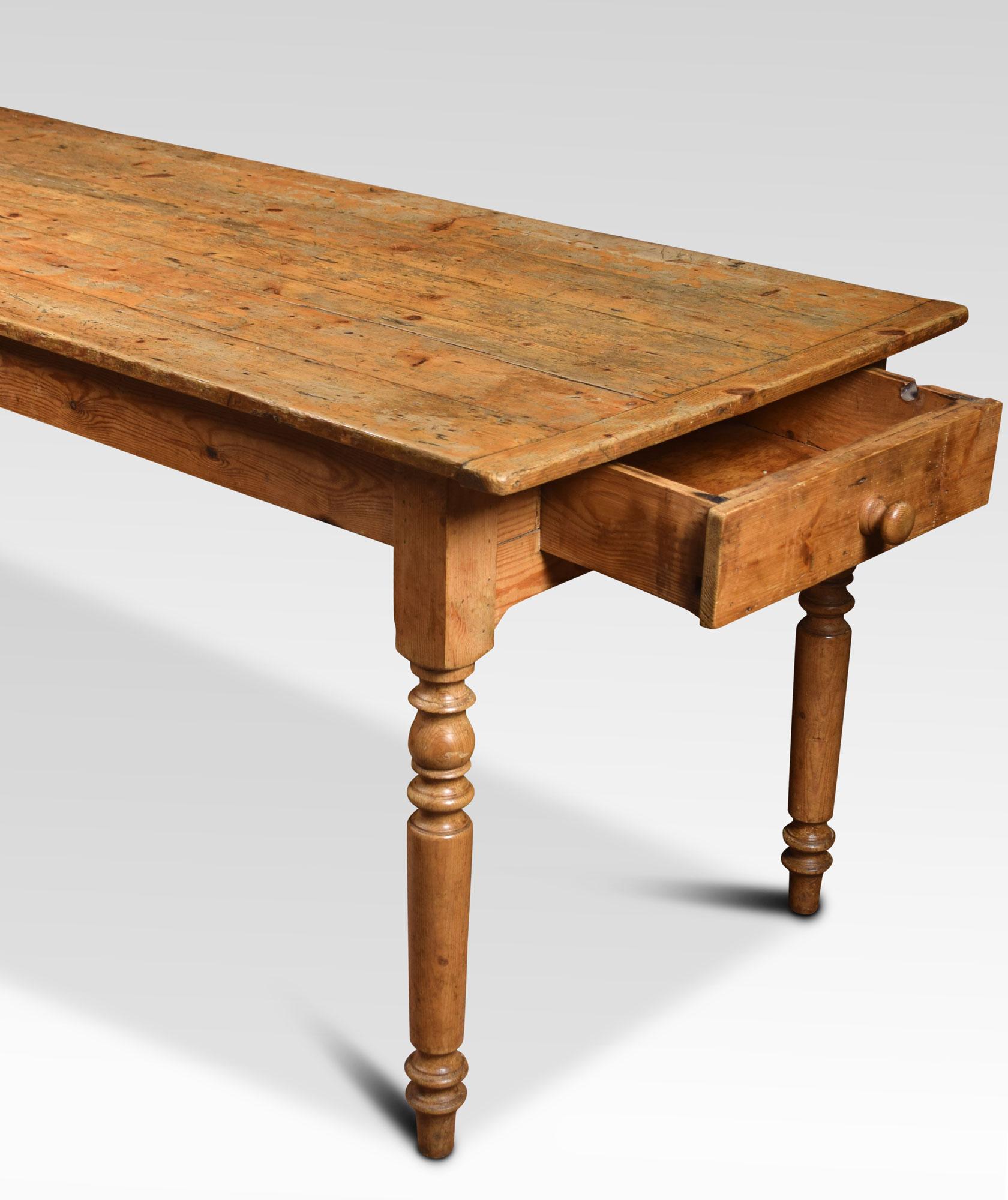 19th Century Large pine kitchen dining refectory table
