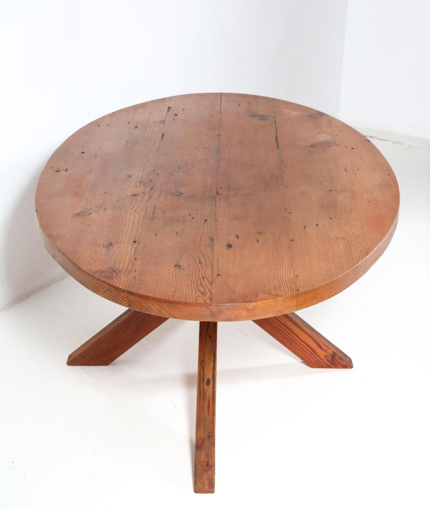 French Large Pine Mid-Century Modern Dining Room Table, 1970s