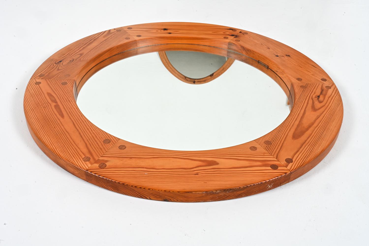 Large Pine Mirror by Uno & Östen Kristiansson for Luxus, Sweden; c. 1950's In Good Condition In Norwalk, CT