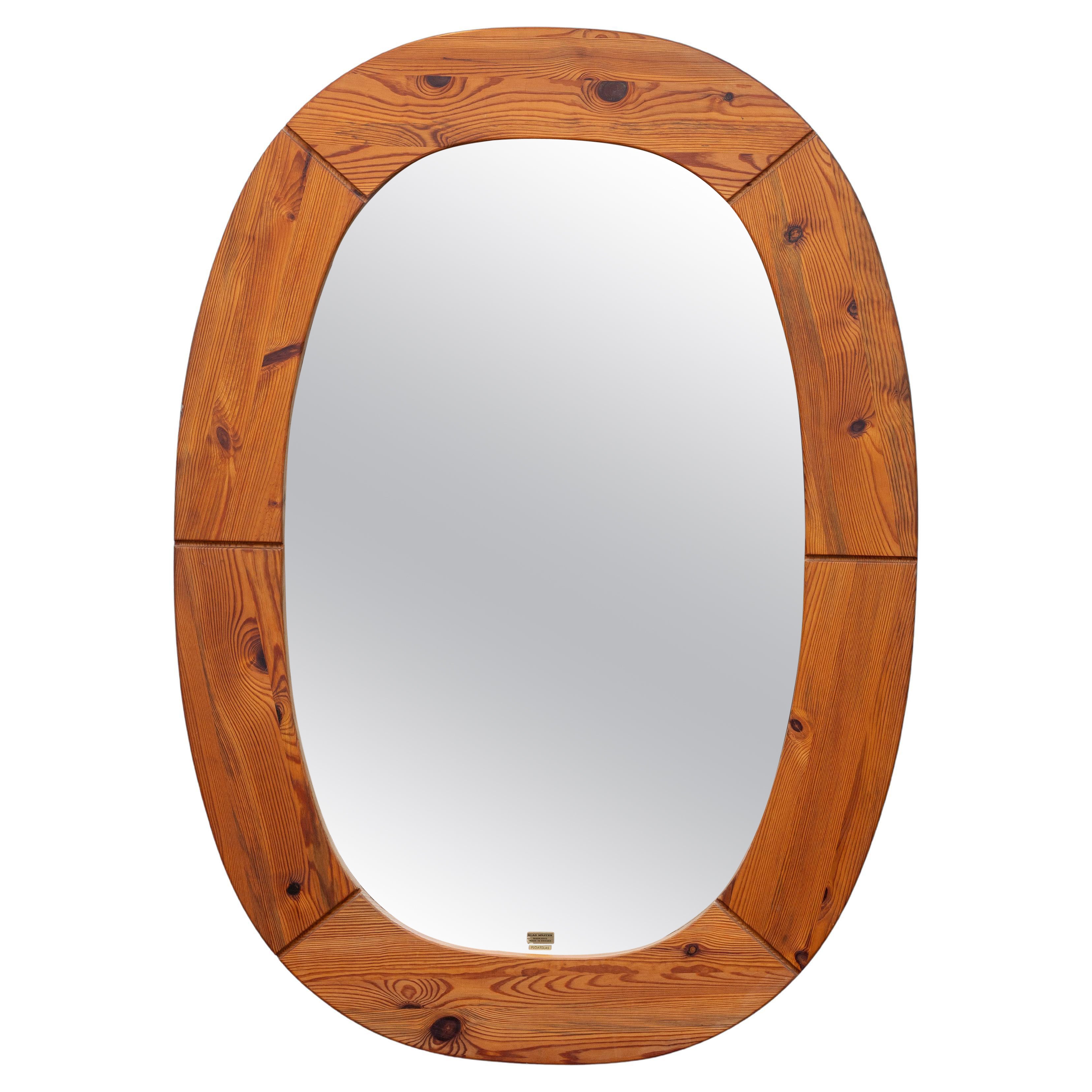 Grand miroir mural ovale en pin par Glas Master pour Markyrd, Suède