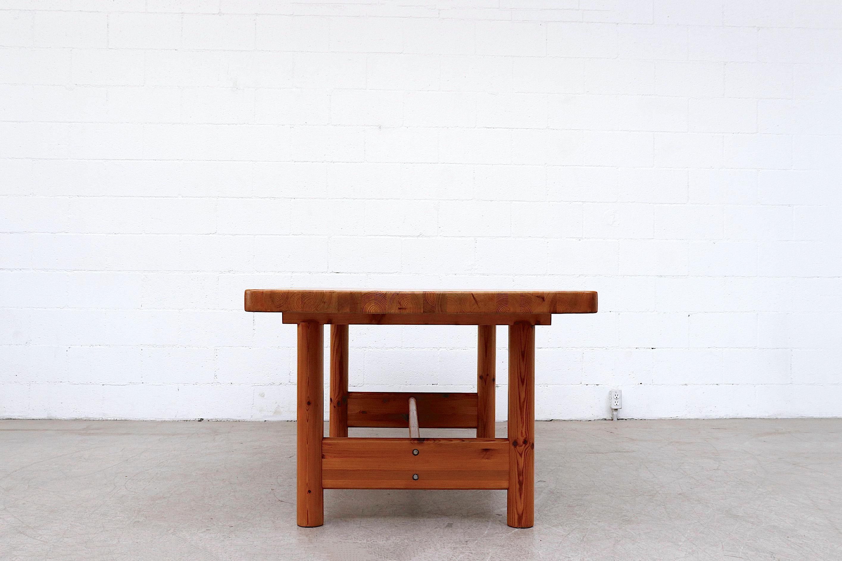 Mid-Century Modern Large Pine Rainer Daumiller Dining Table with Trestle Base