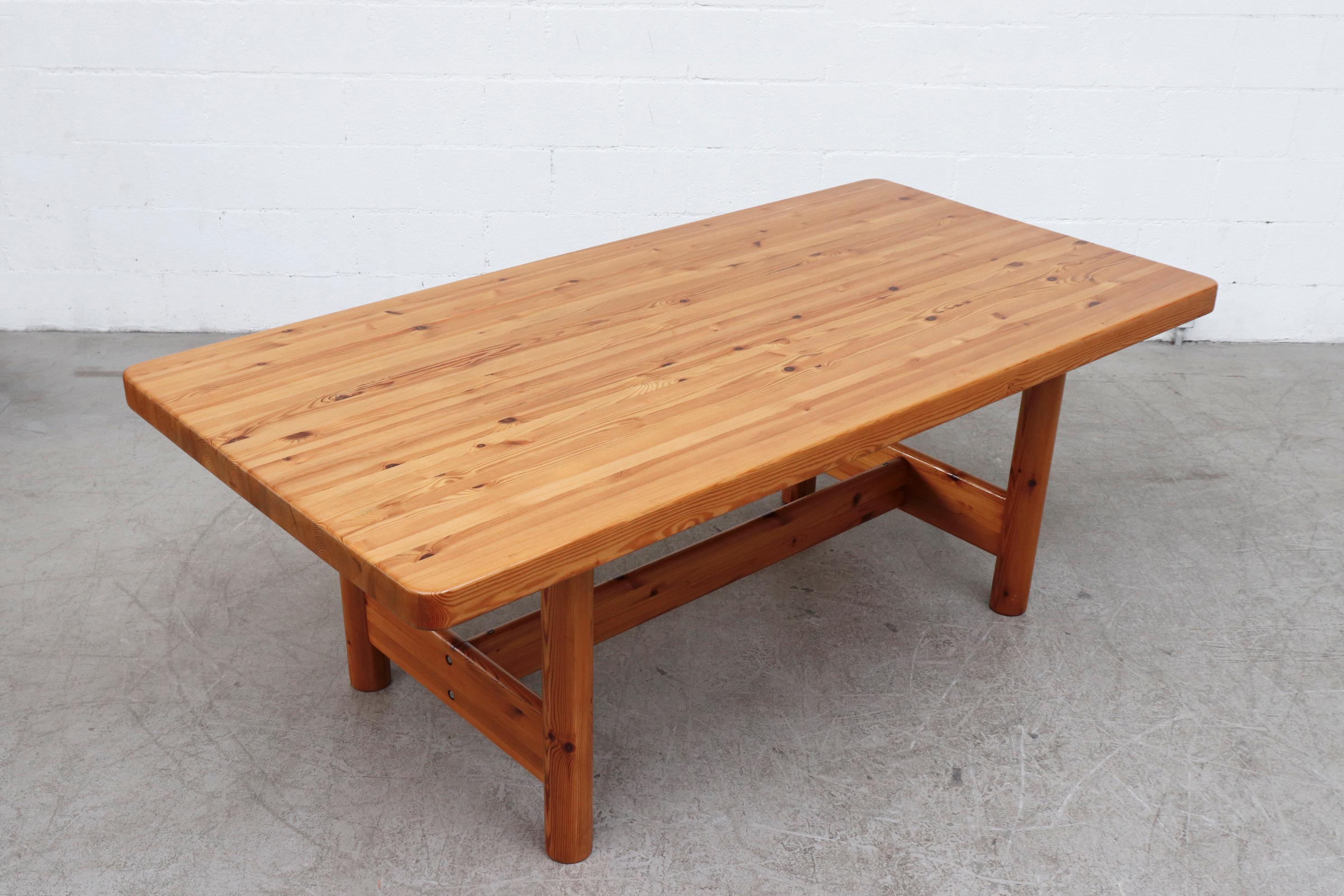 Large Pine Rainer Daumiller Dining Table with Trestle Base In Good Condition In Los Angeles, CA