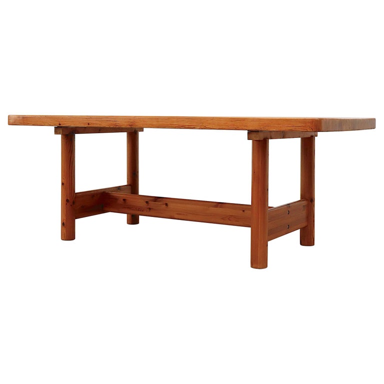 Large Pine Rainer Daumiller Dining Table with Trestle Base at 1stDibs