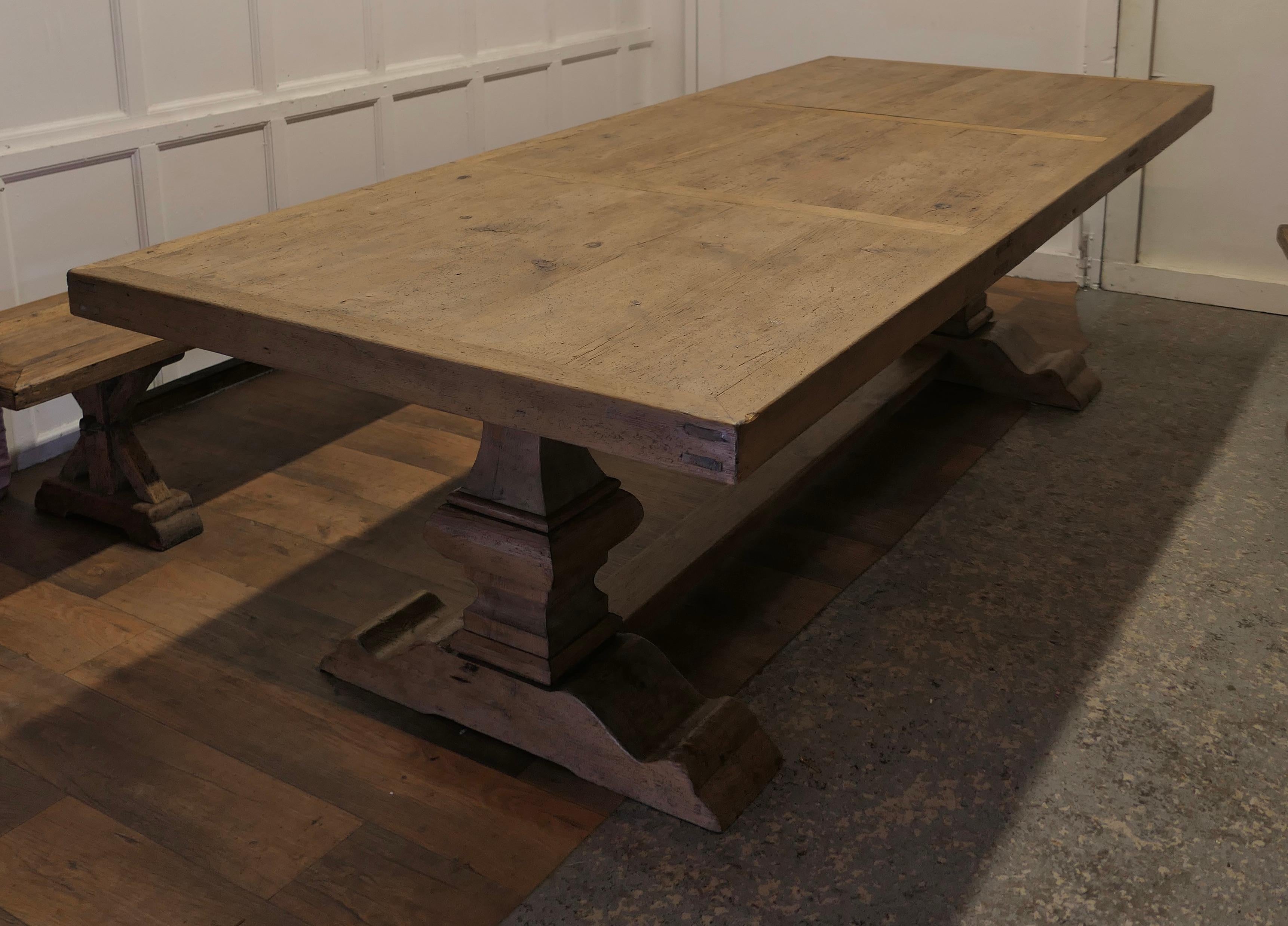 Large Pine Refectory Table With Matching Benches 5