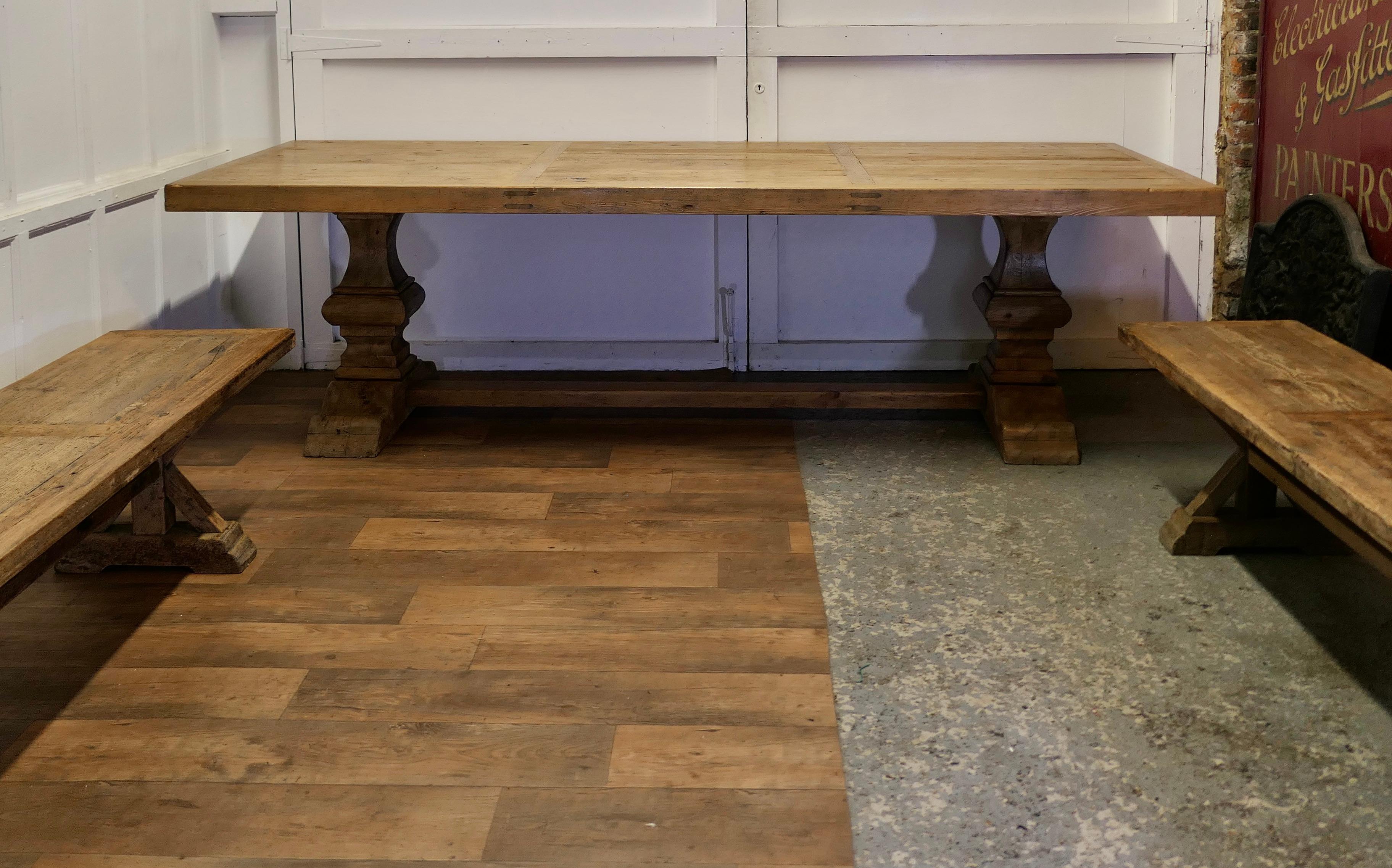 Large Pine Refectory Table With Matching Benches 6