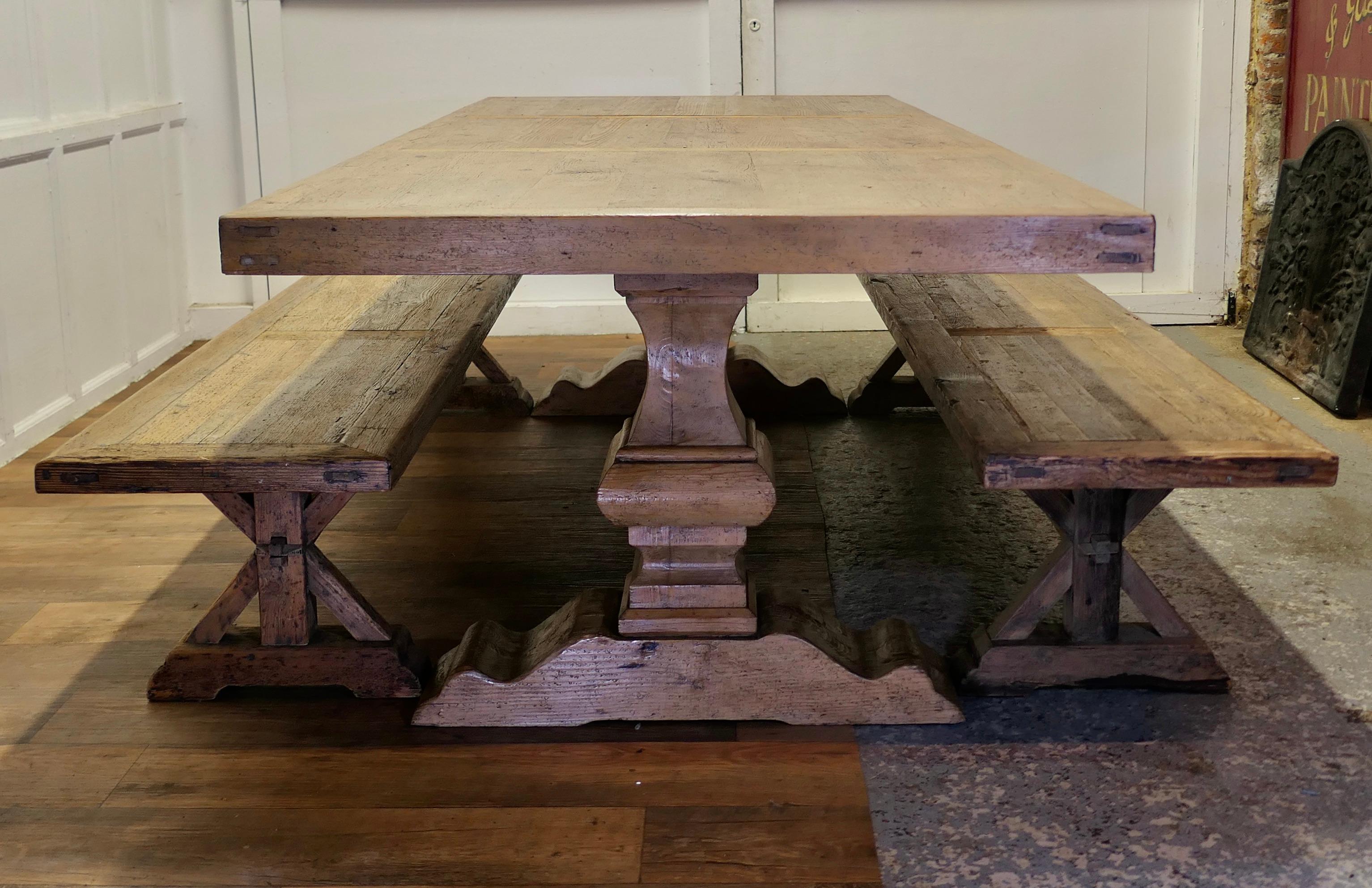 Large Pine Refectory Table With Matching Benches

A Very Large Set of Solid Pine Country Furniture, a refectory table with Matching Benches
The top has a 3” thick top, it is worth noting that the table can be dismantled for transportation
The table