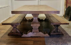 Large Pine Refectory Table With Matching Benches