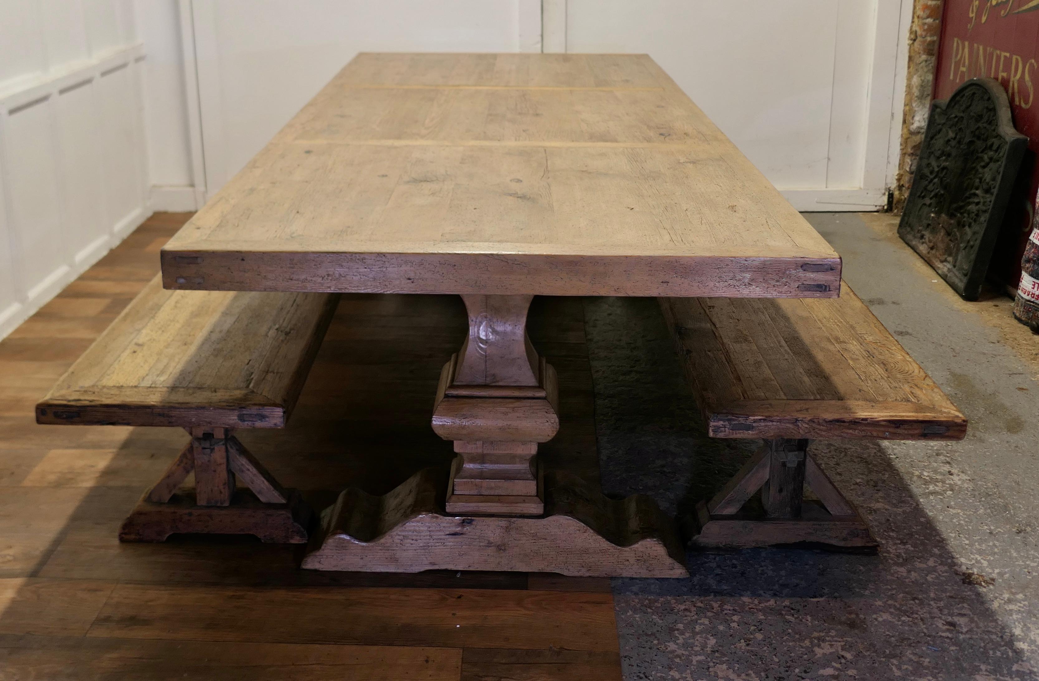 Country Large Pine Refectory Table With Matching Benches    For Sale