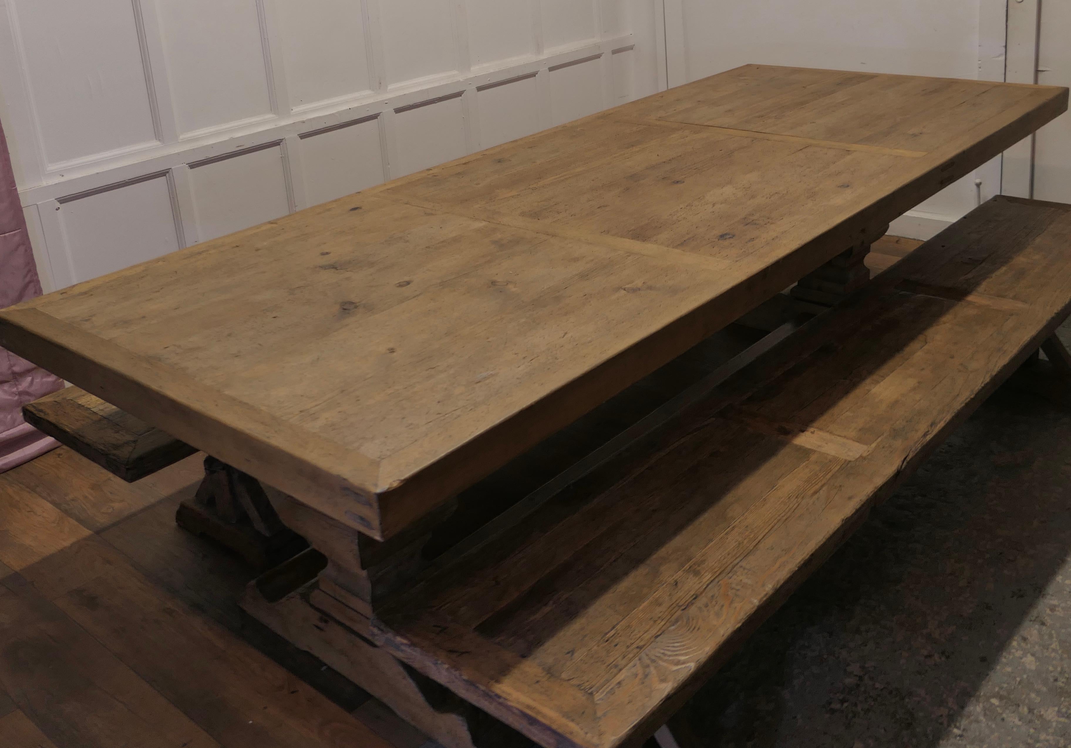Large Pine Refectory Table With Matching Benches    For Sale 1