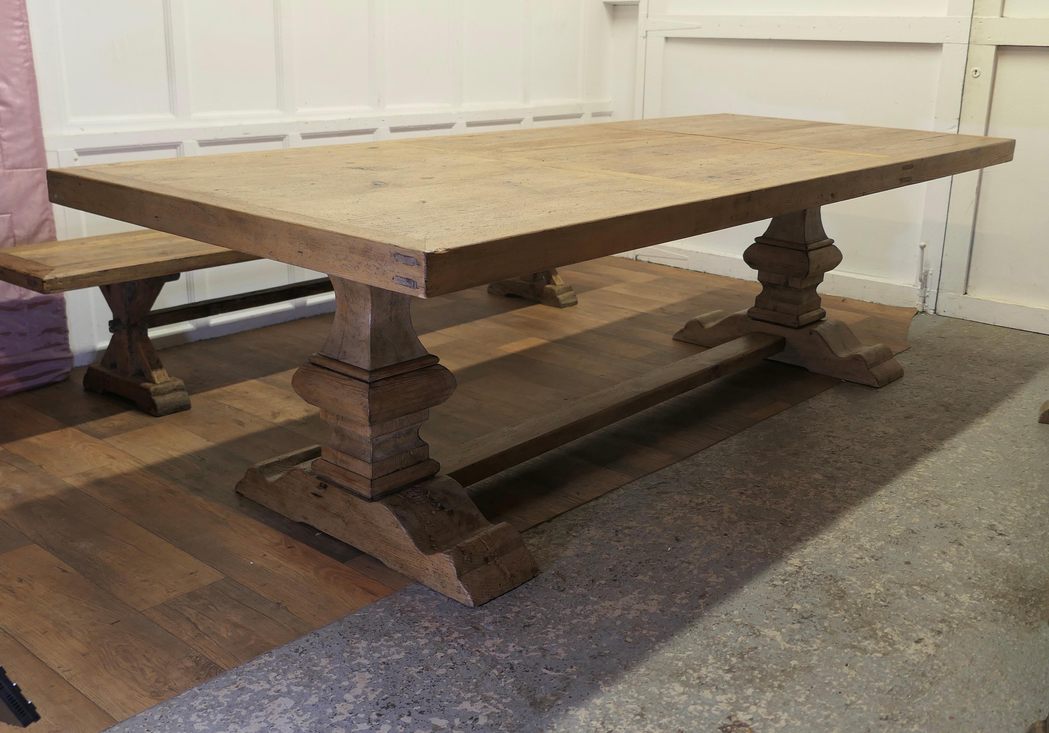 Large Pine Refectory Table With Matching Benches    For Sale 2