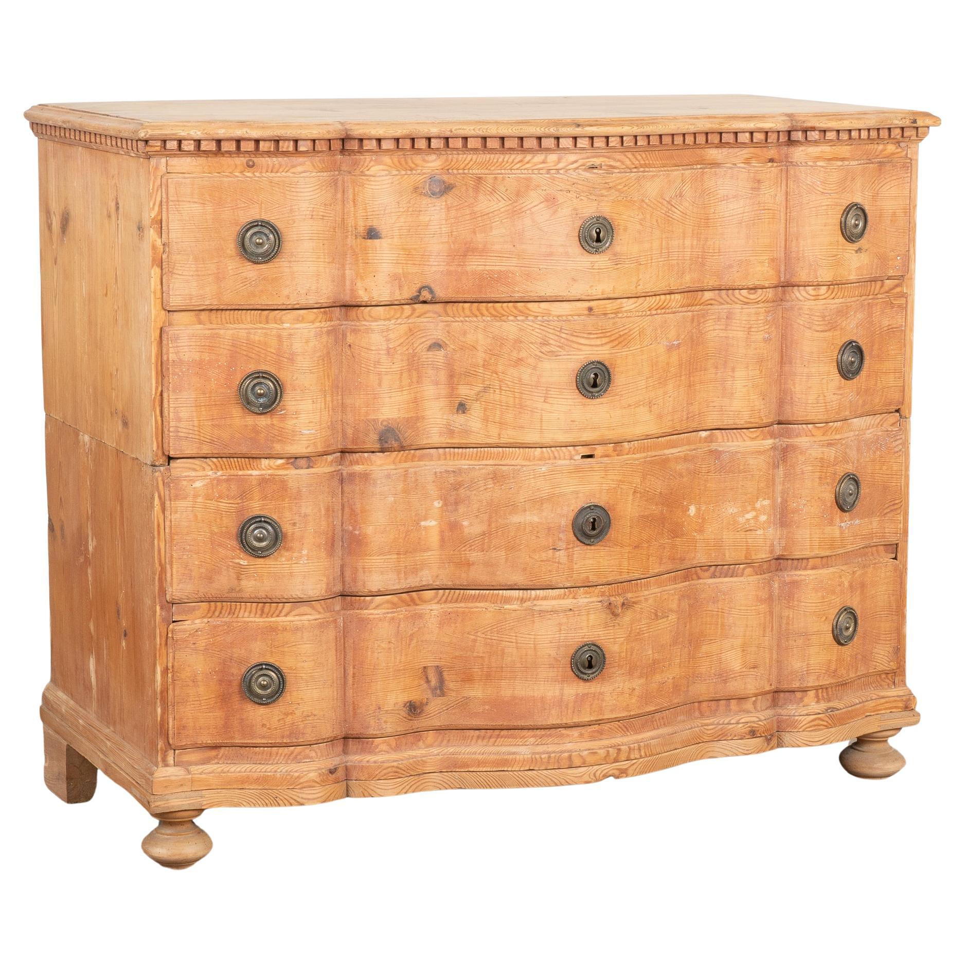Large Pine Rococo Chest of Four Drawers, Denmark circa 1770-1800