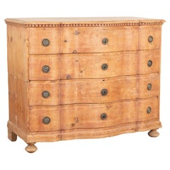 Antique Large Pine Rococo Chest of Four Drawers, Denmark circa 1770-1800