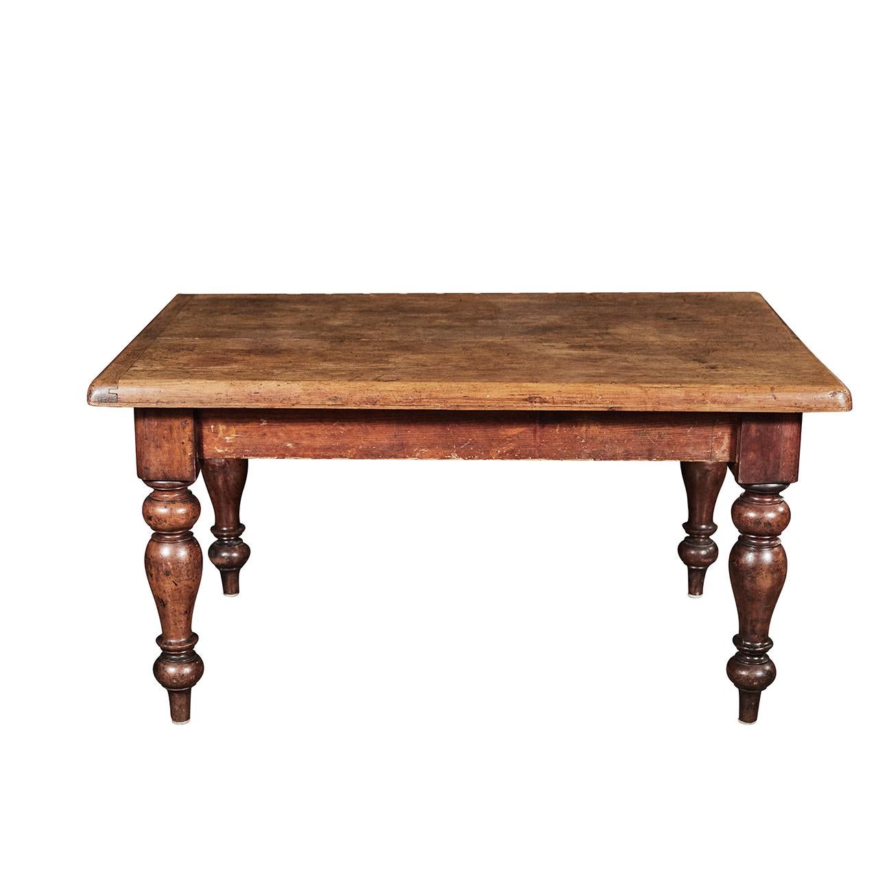 Large Pine Rustic Dining Table In Distressed Condition For Sale In Culver City, CA