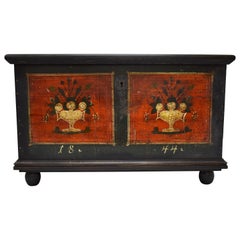 Large Pine Trunk or Blanket Chest in Original Decorative Paint