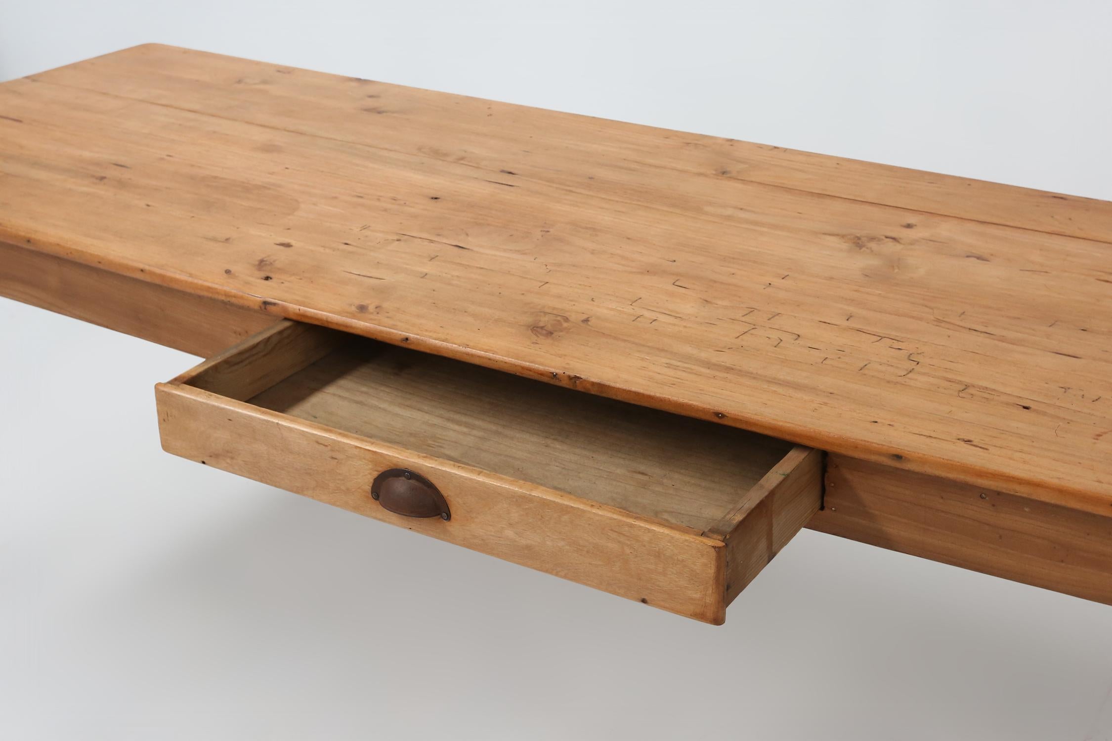 Large pine wood farm table with drawer and turned legs, France, 1850s For Sale 6