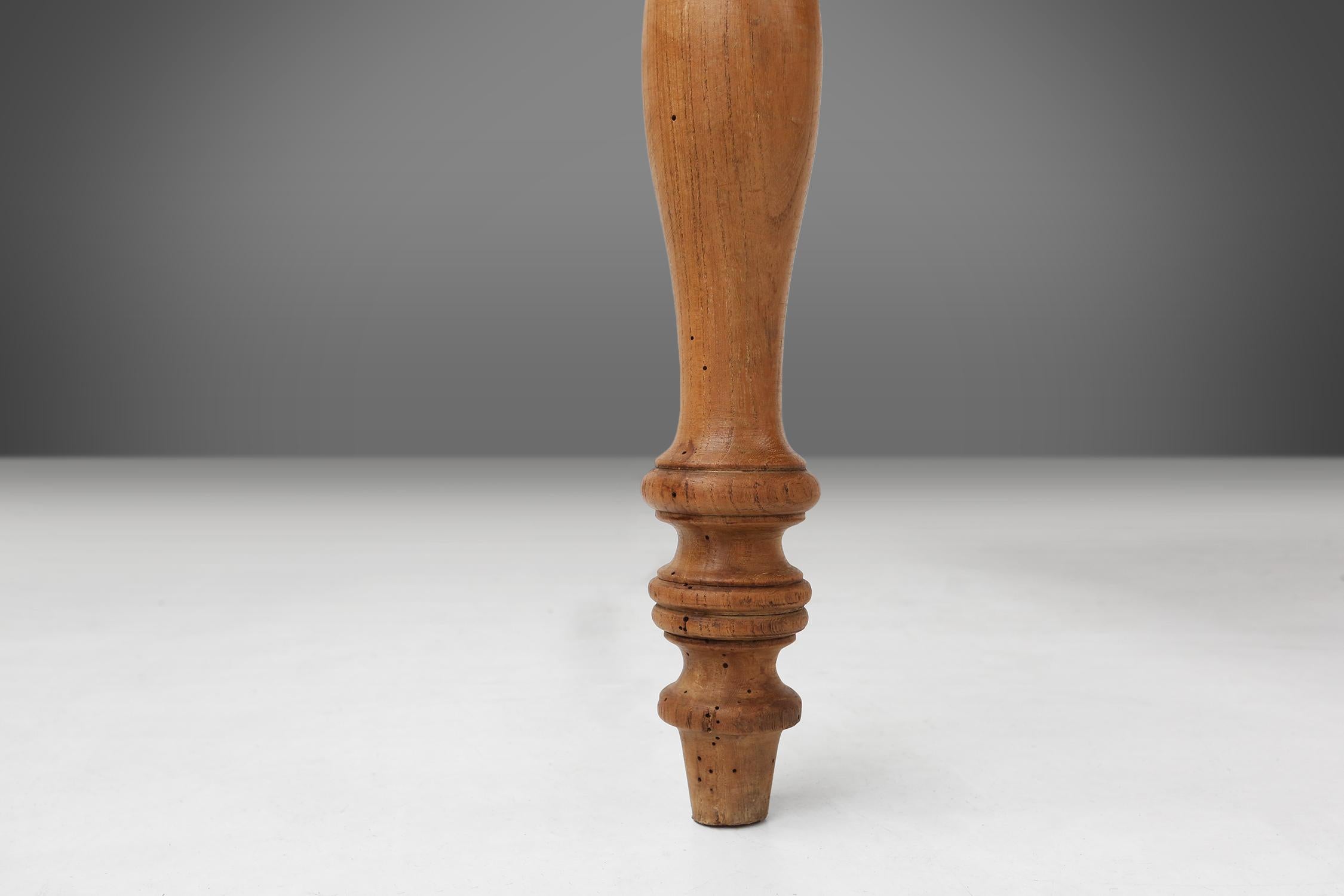 Wood Large pine wood farm table with drawer and turned legs, France, 1850s For Sale